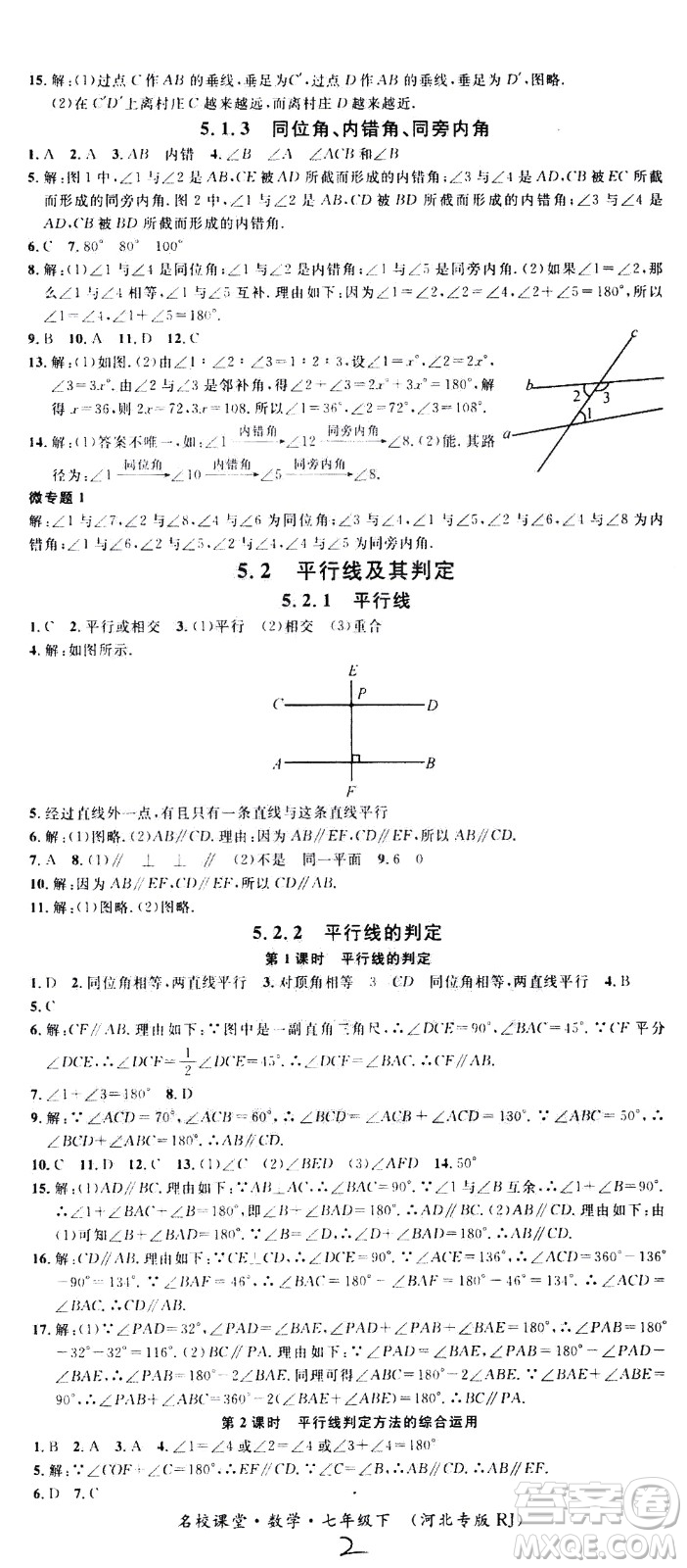 吉林教育出版社2021名校課堂河北專版領(lǐng)導(dǎo)者數(shù)學(xué)七年級(jí)下冊(cè)RJ人教版答案