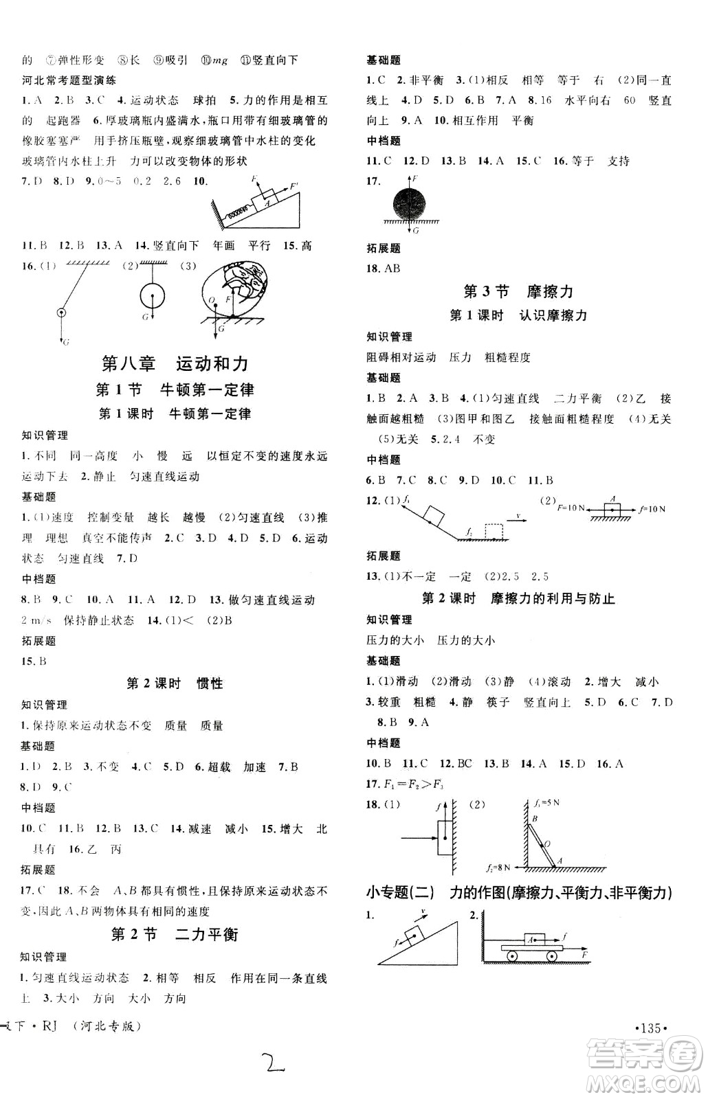 吉林教育出版社2021名校課堂河北專版領(lǐng)導(dǎo)者物理八年級下冊RJ人教版答案