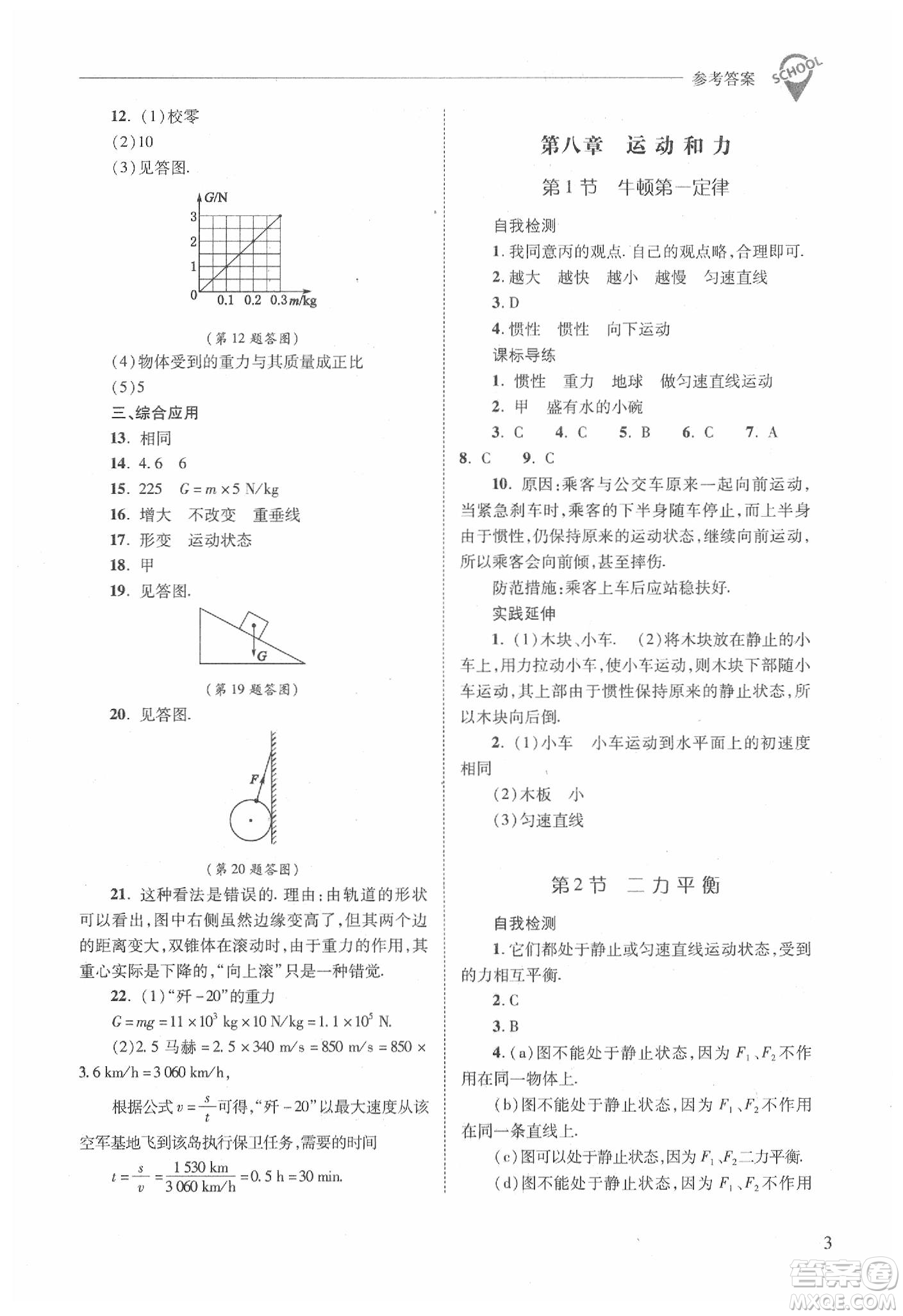 山西教育出版社2021新課程問題解決導學方案物理八年級下冊人教版答案