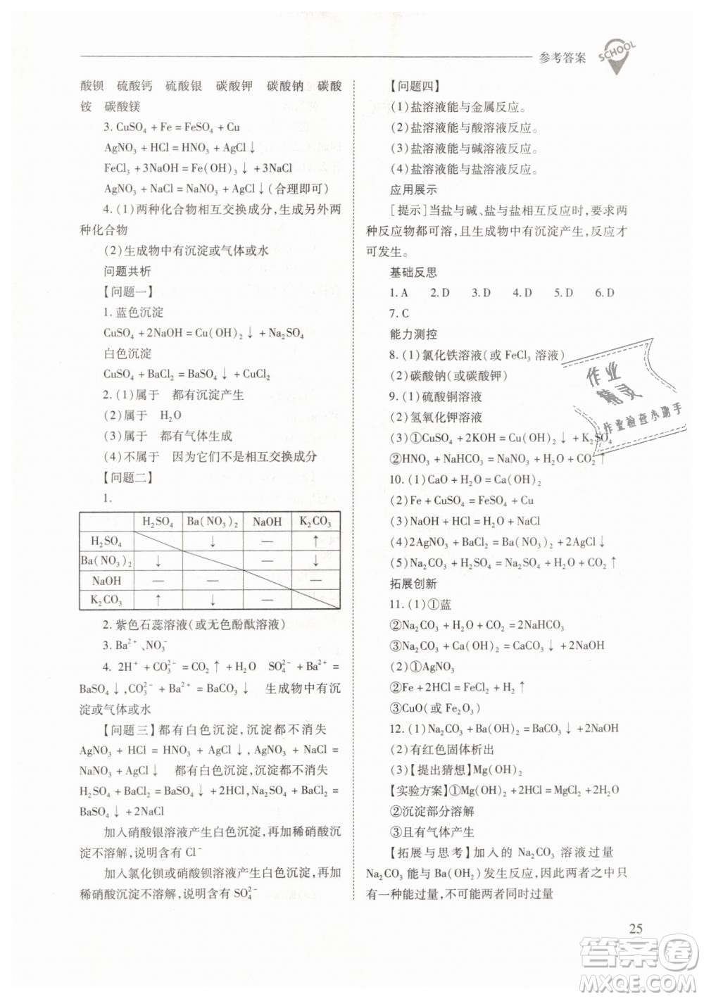 山西教育出版社2021新課程問(wèn)題解決導(dǎo)學(xué)方案化學(xué)九年級(jí)下冊(cè)人教版答案