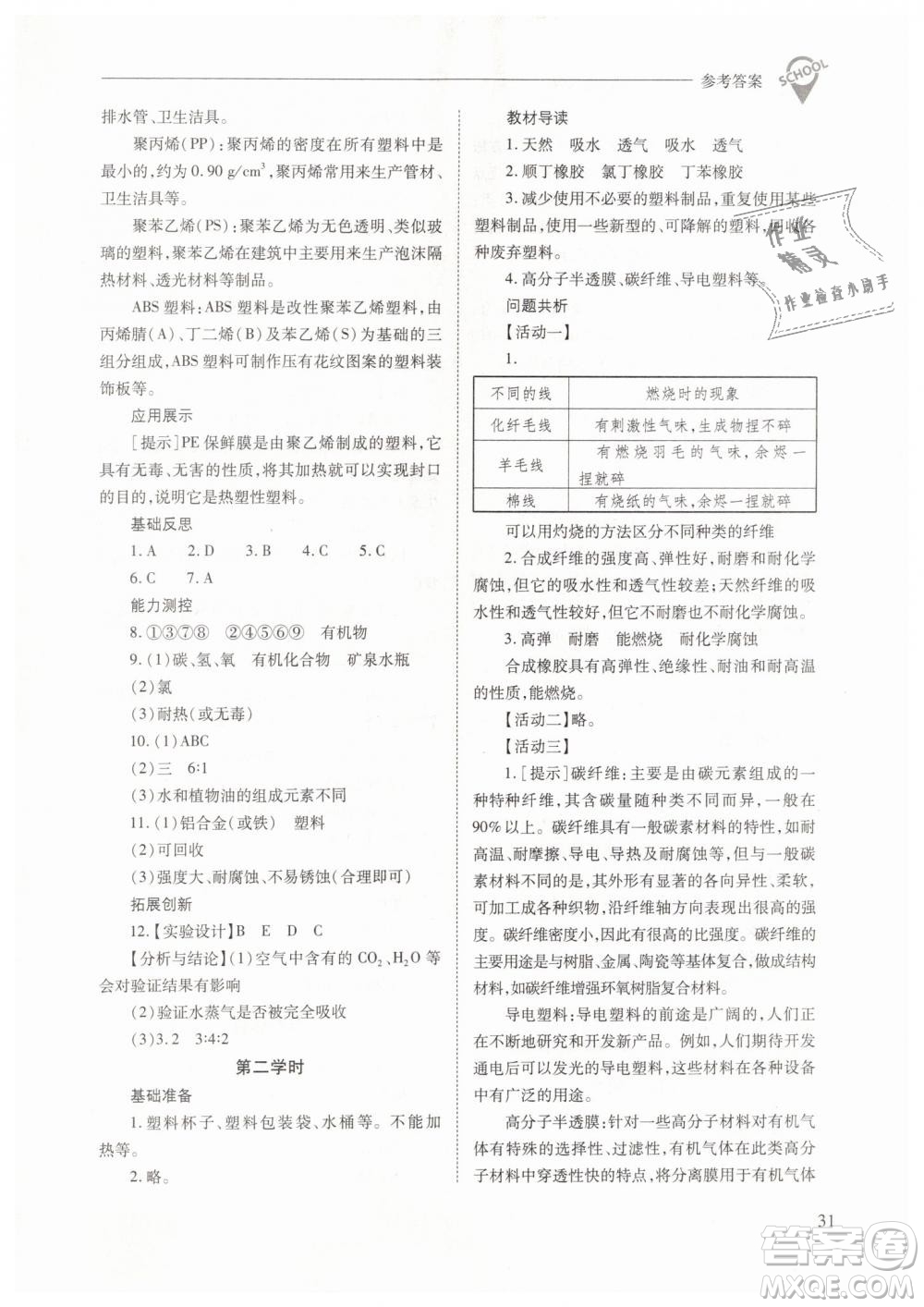 山西教育出版社2021新課程問(wèn)題解決導(dǎo)學(xué)方案化學(xué)九年級(jí)下冊(cè)人教版答案