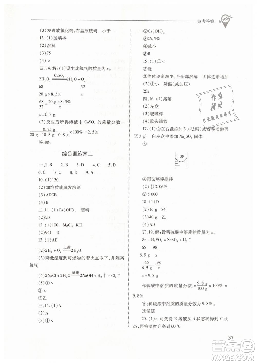 山西教育出版社2021新課程問(wèn)題解決導(dǎo)學(xué)方案化學(xué)九年級(jí)下冊(cè)人教版答案