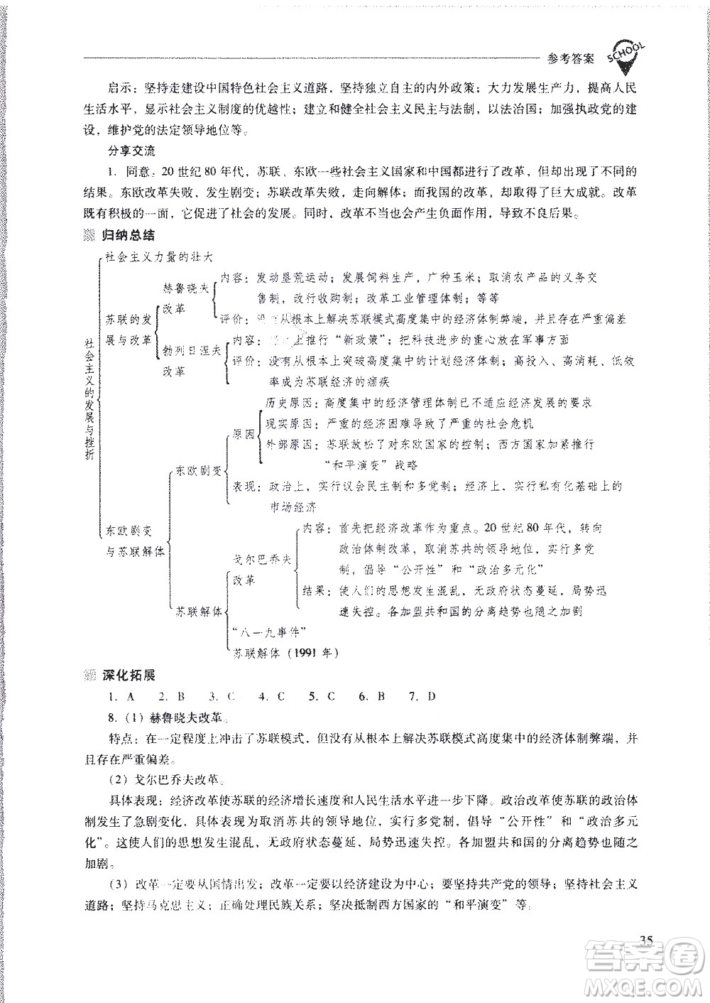 山西教育出版社2021新課程問題解決導(dǎo)學(xué)方案世界歷史九年級下冊人教版答案