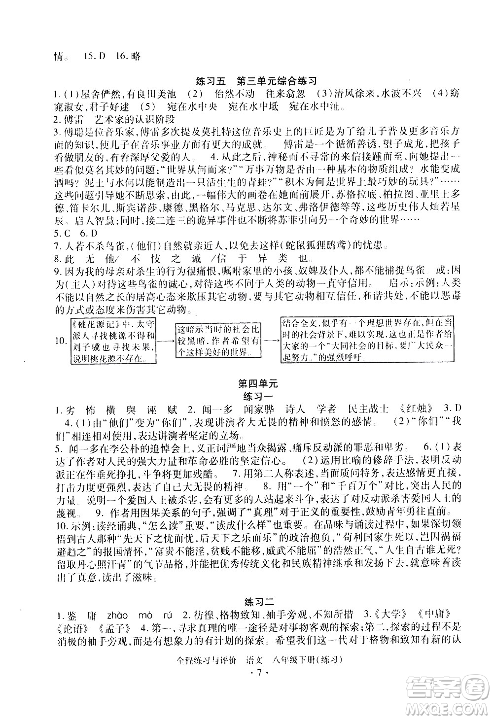 浙江人民出版社2021全程練習(xí)與評價(jià)練習(xí)八年級(jí)下冊語文R人教版答案