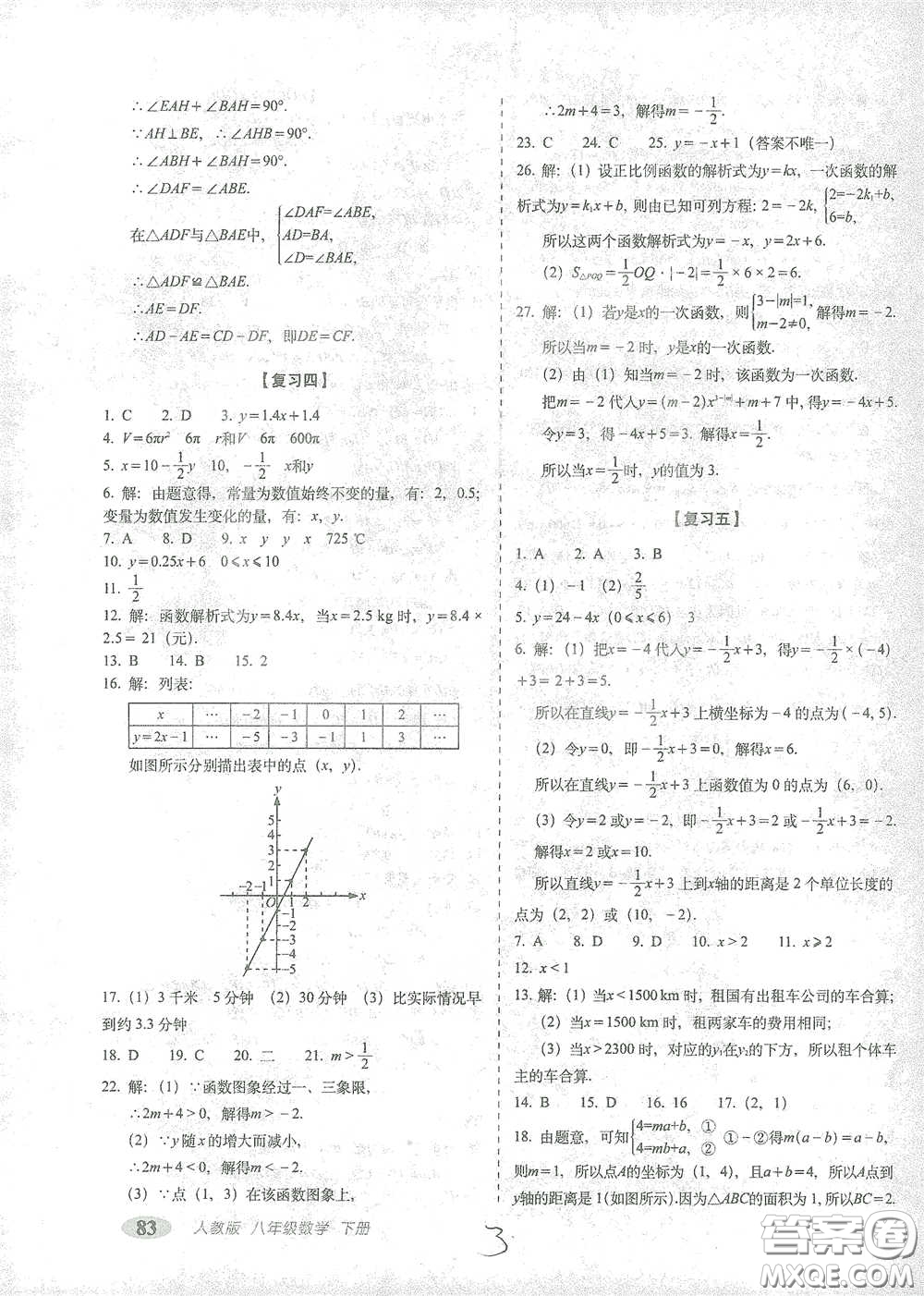 長春出版社2021聚能闖關100分期末復習沖刺卷八年級數(shù)學下冊人教版答案