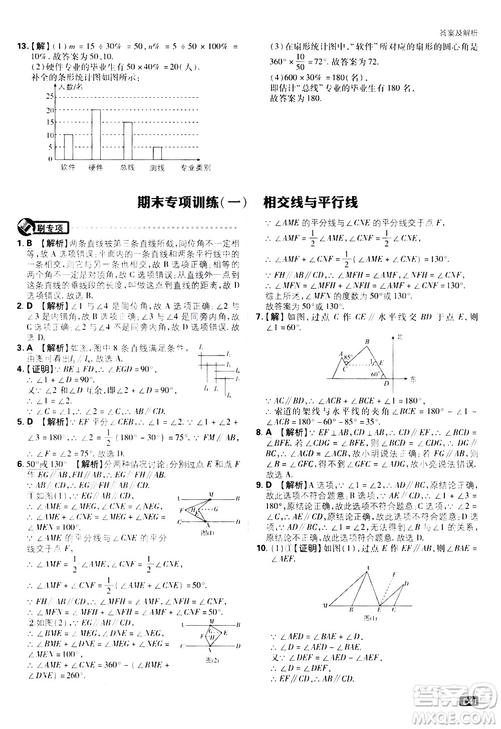 開明出版社2021版初中必刷題數(shù)學(xué)七年級下冊RJ人教版答案