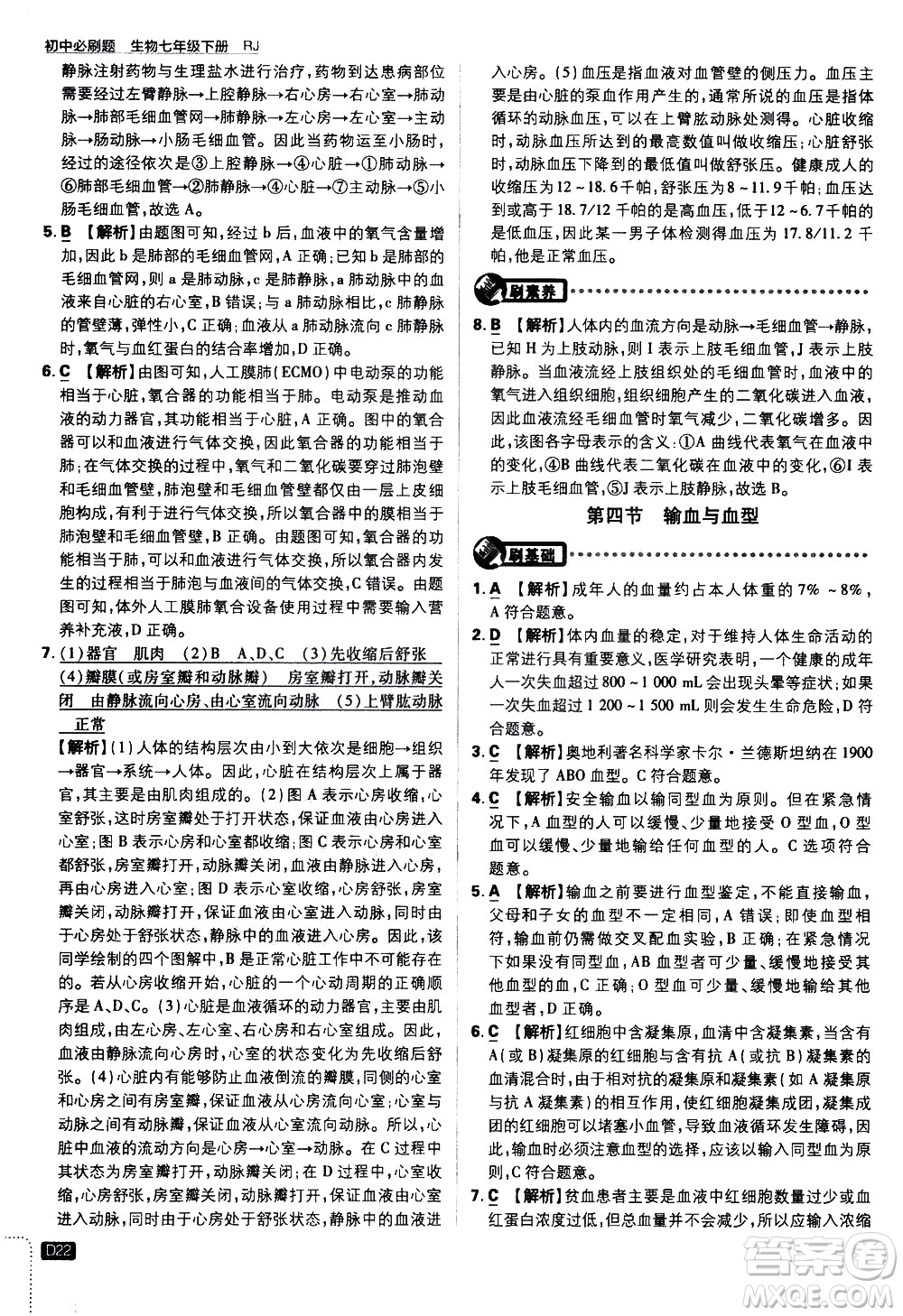 開明出版社2021版初中必刷題生物七年級下冊RJ人教版答案