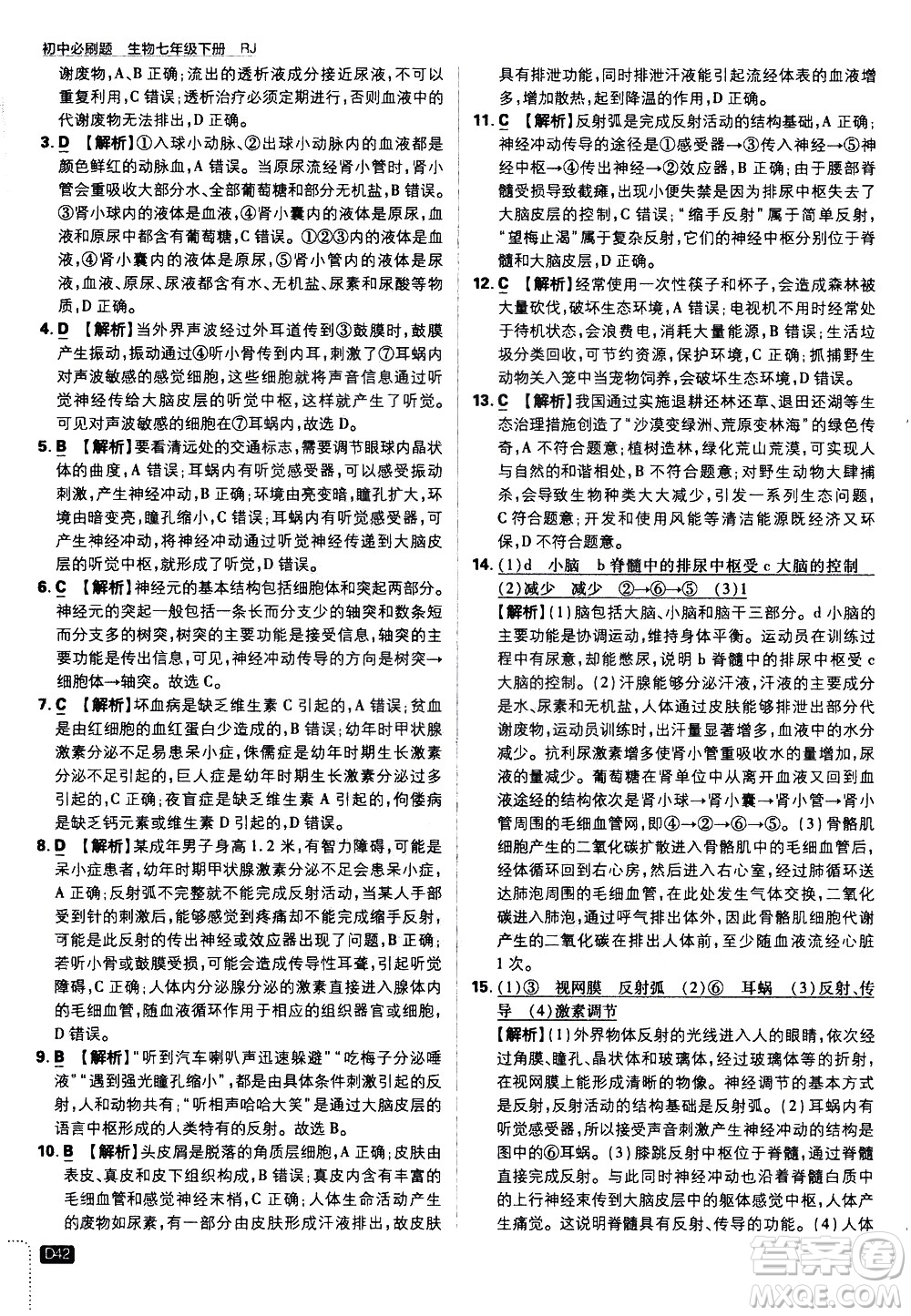 開明出版社2021版初中必刷題生物七年級下冊RJ人教版答案