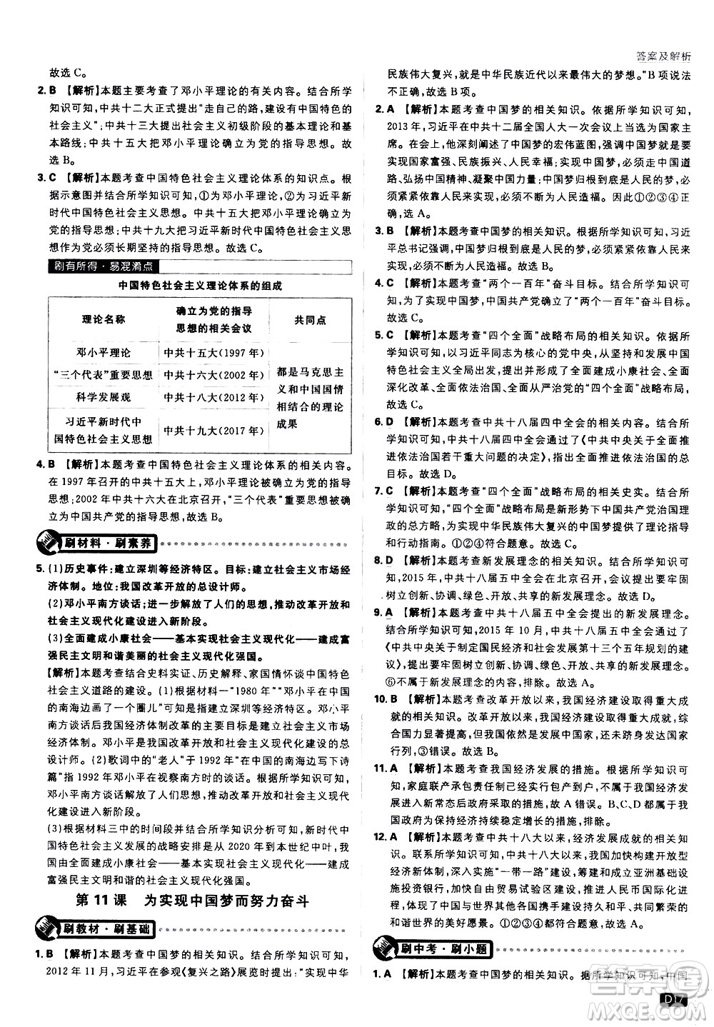 開(kāi)明出版社2021版初中必刷題歷史八年級(jí)下冊(cè)RJ人教版答案