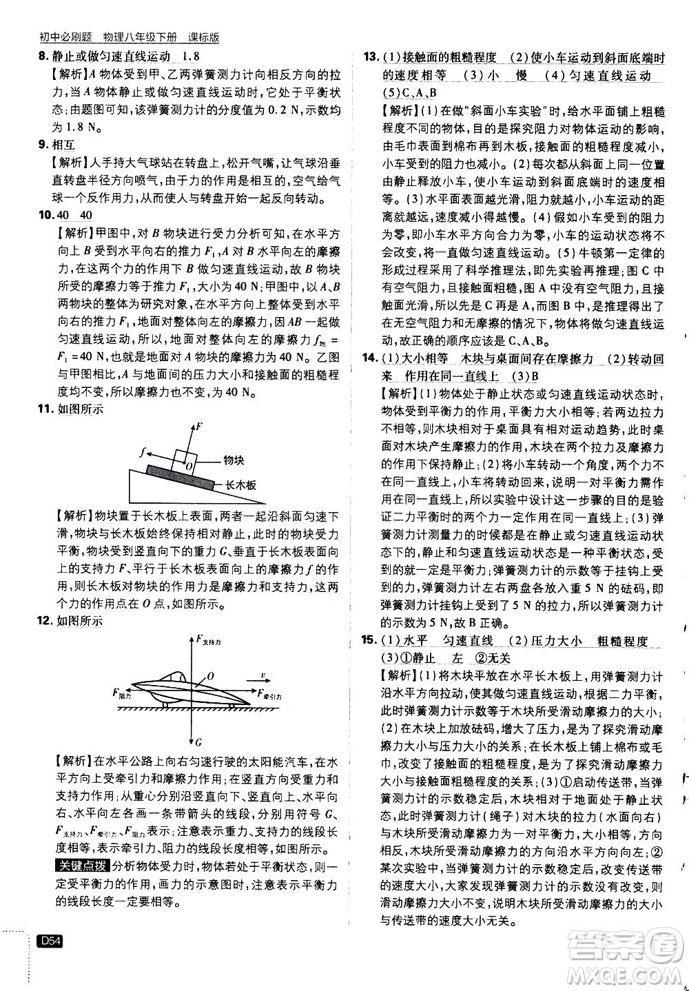 開明出版社2021版初中必刷題物理八年級(jí)下冊(cè)課標(biāo)版蘇科版答案