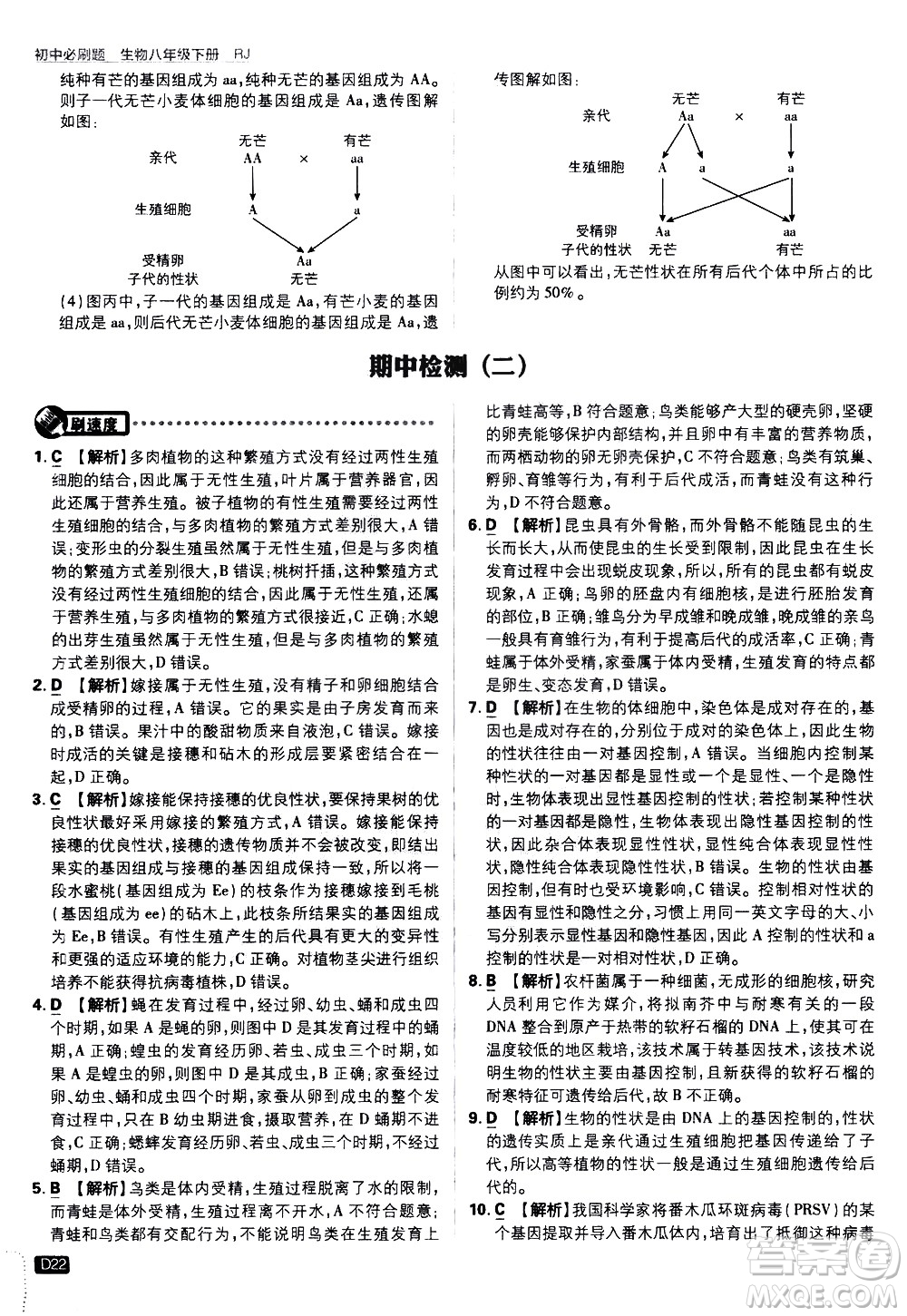 開明出版社2021版初中必刷題生物八年級(jí)下冊(cè)RJ人教版答案