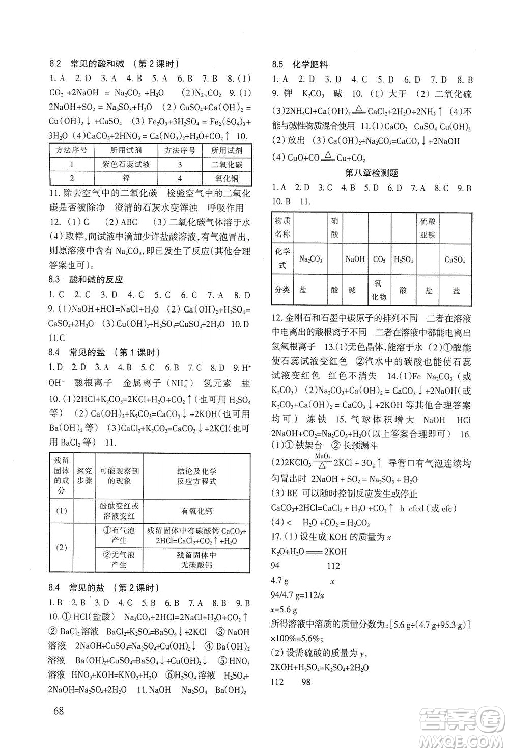 科學(xué)出版社2021年化學(xué)配套綜合練習(xí)九年級下冊科學(xué)版答案