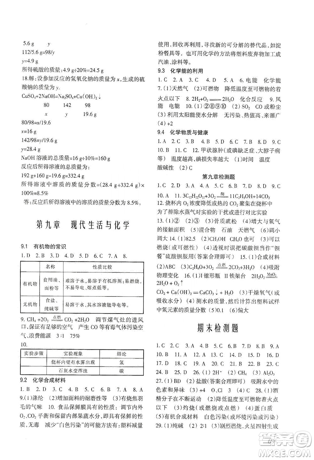 科學(xué)出版社2021年化學(xué)配套綜合練習(xí)九年級下冊科學(xué)版答案