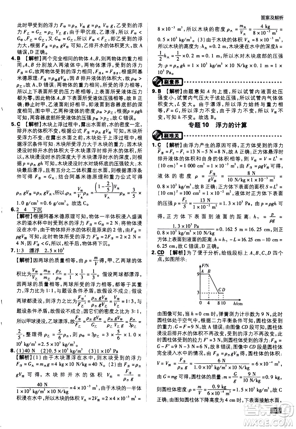 開明出版社2021版初中必刷題物理八年級下冊HY滬粵版答案