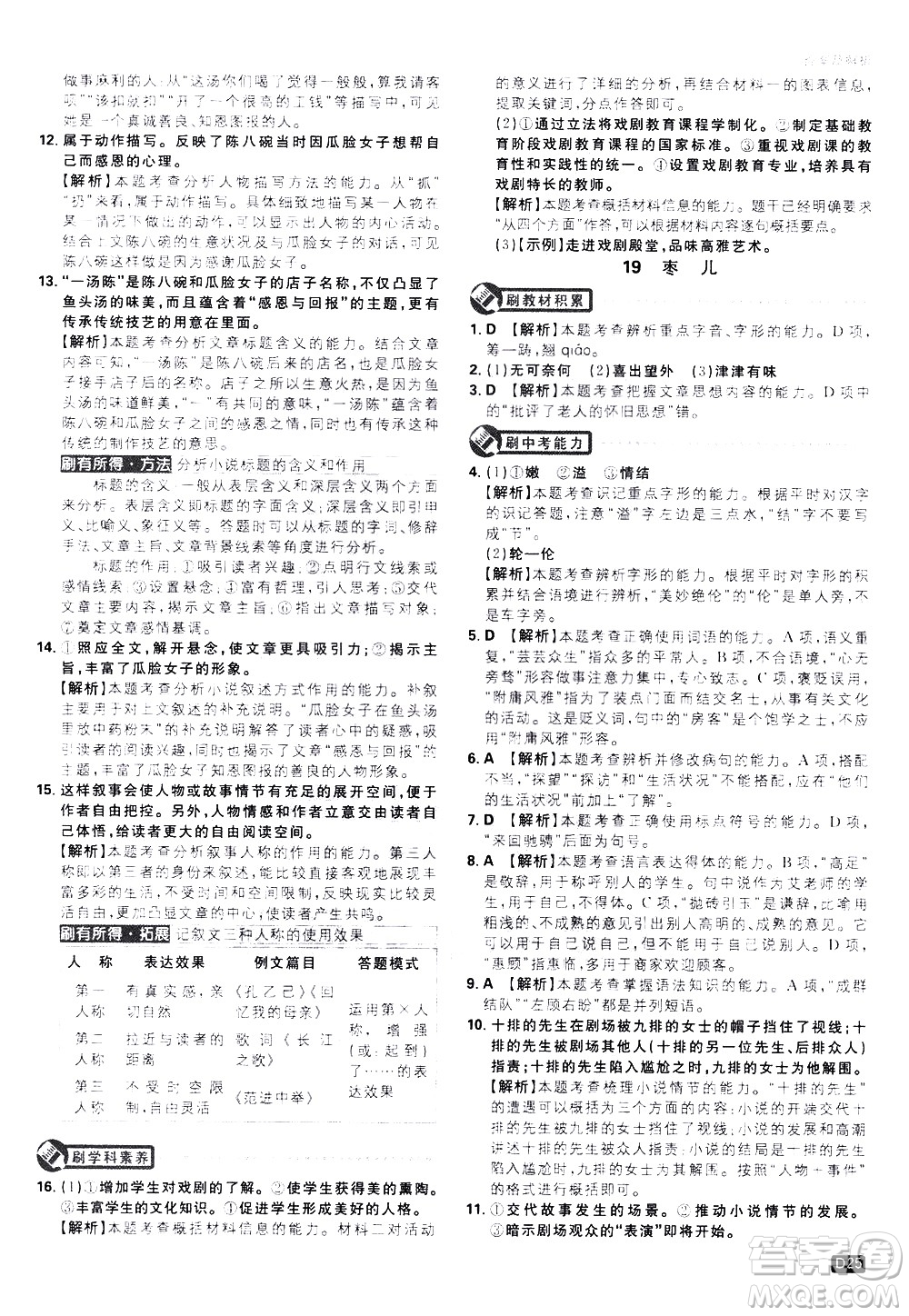 開(kāi)明出版社2021版初中必刷題語(yǔ)文九年級(jí)下冊(cè)RJ人教版答案