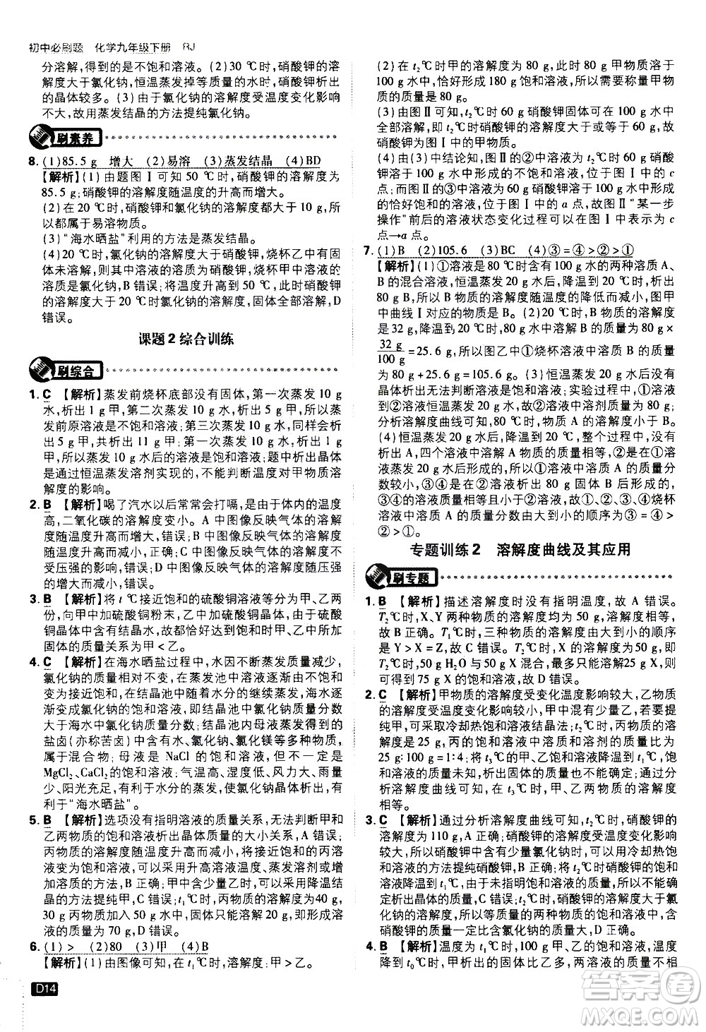 開明出版社2021版初中必刷題化學九年級下冊RJ人教版答案