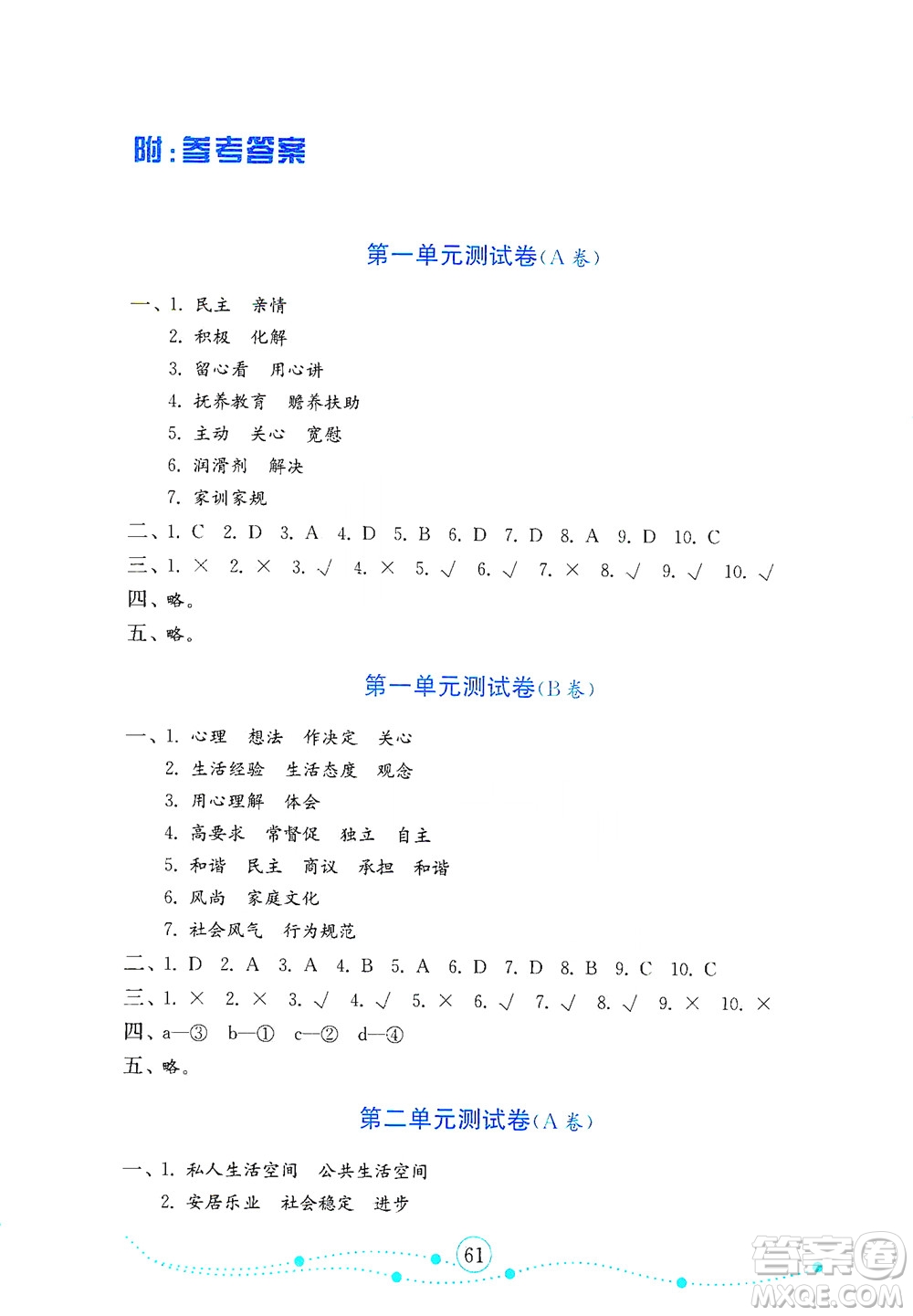 山東教育出版社2021年小學(xué)道德與法治金鑰匙試卷五年級(jí)下冊(cè)人教版答案