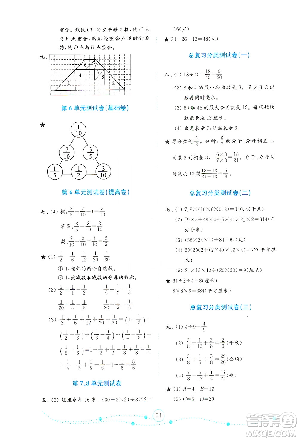 山東教育出版社2021年小學(xué)數(shù)學(xué)金鑰匙試卷五年級(jí)下冊(cè)人教版答案