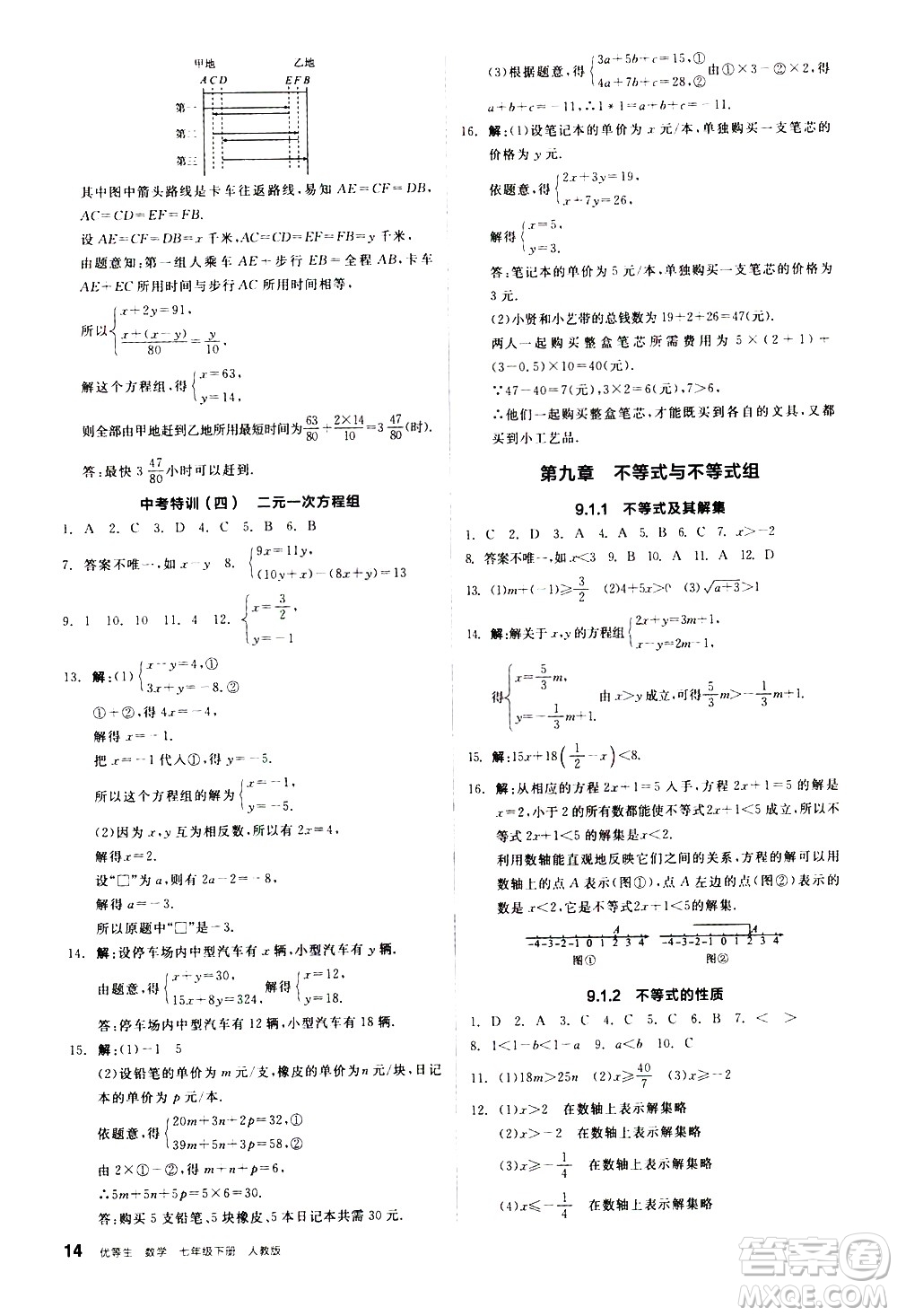 陽光出版社2021練就優(yōu)等生數(shù)學(xué)同步作業(yè)七年級下冊新課標(biāo)RJ人教版答案