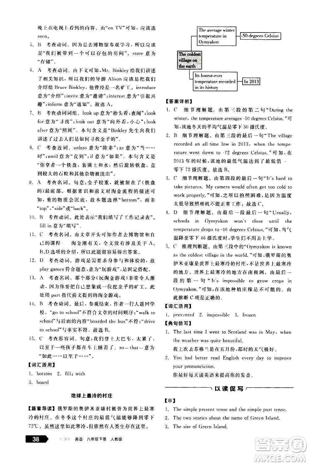 陽光出版社2021練就優(yōu)等生英語完形填空閱讀理解八年級下冊新課標(biāo)RJ人教版答案