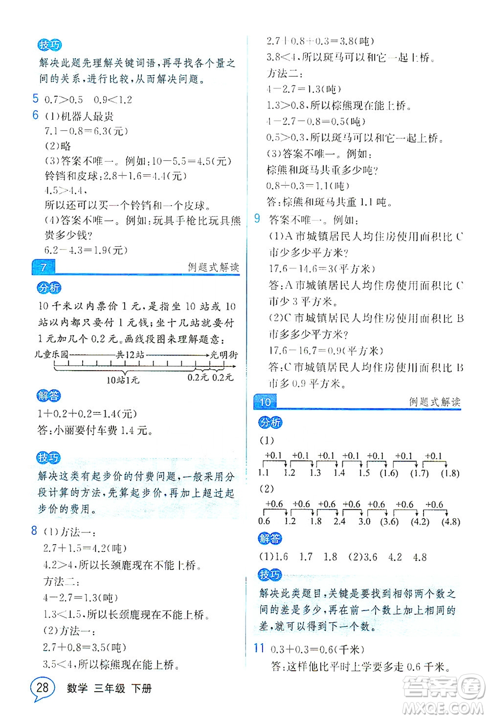 人民教育出版社2021教材解讀數(shù)學(xué)三年級下冊人教版答案