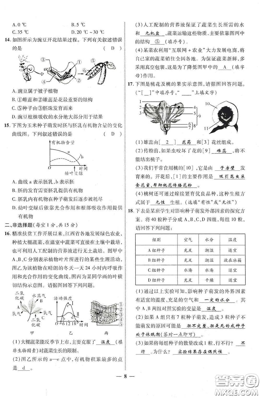 世界圖書出版社公司2021江西中考新突破2021升級版生物答案