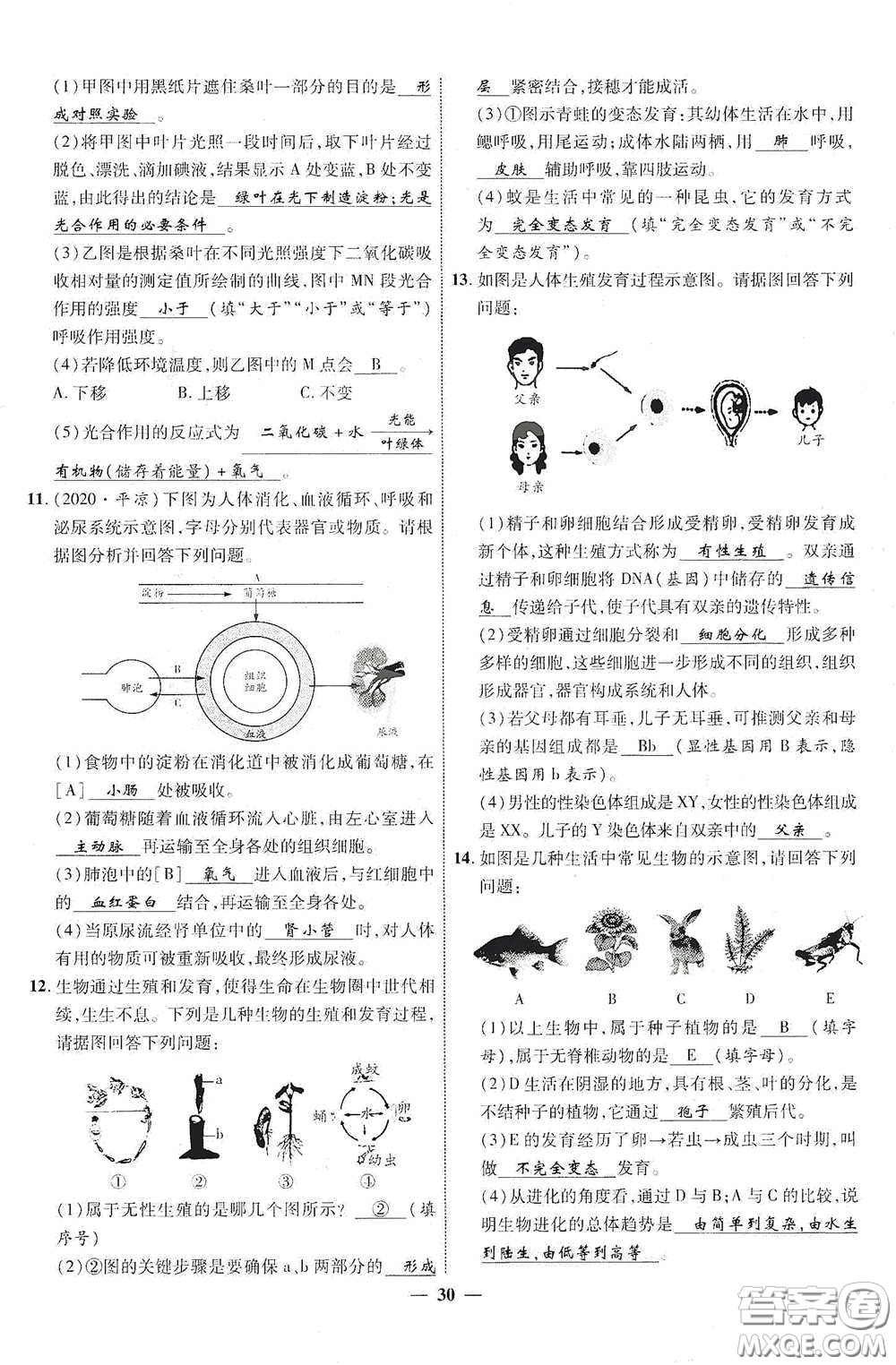 世界圖書出版社公司2021江西中考新突破2021升級版生物答案