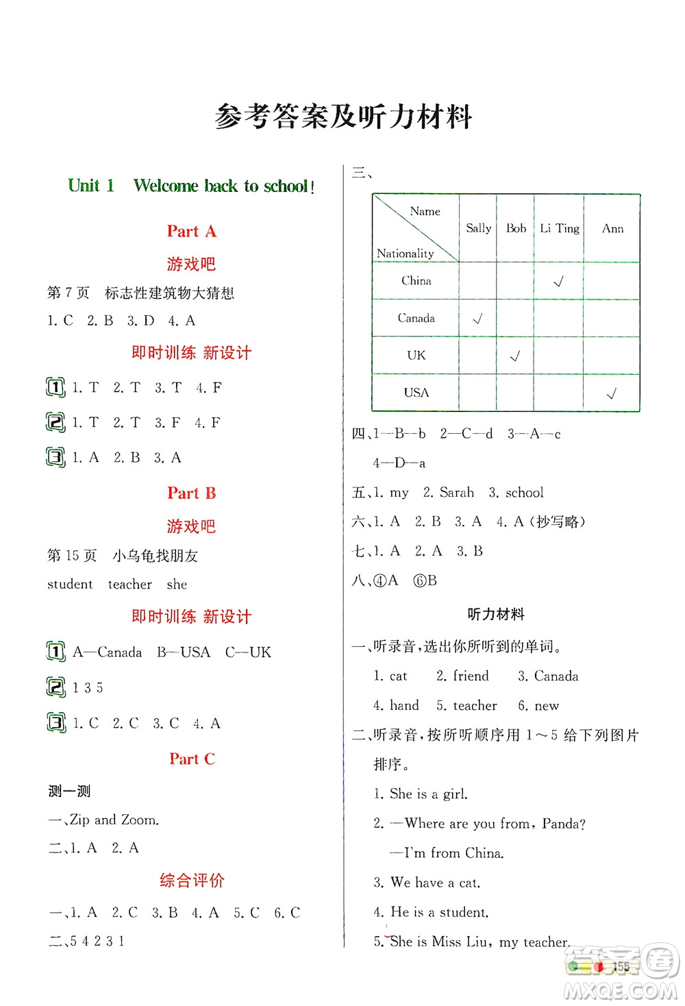 人民教育出版社2021教材解讀英語(yǔ)三年級(jí)起點(diǎn)三年級(jí)下冊(cè)人教版答案