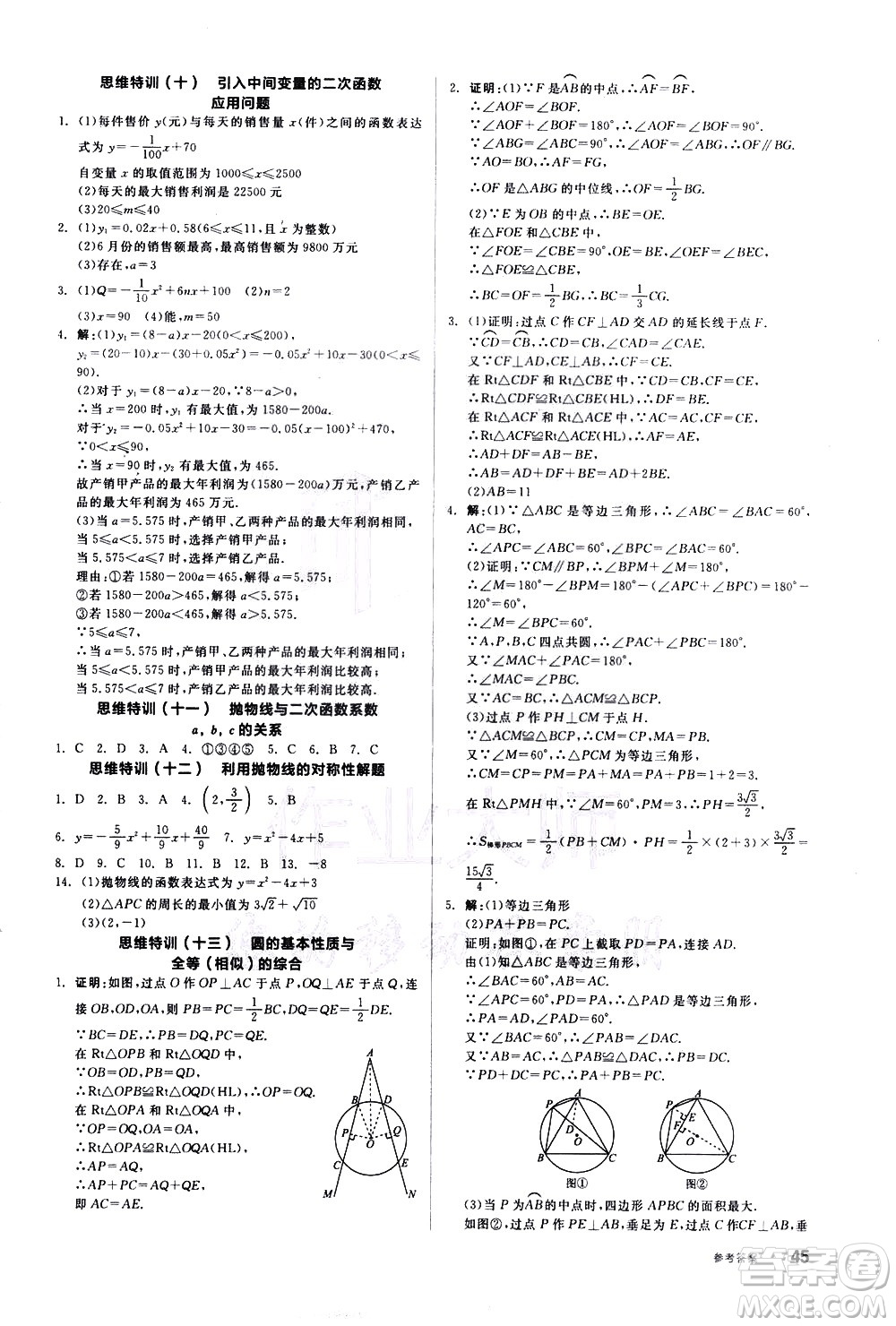 陽光出版社2021練就優(yōu)等生數(shù)學(xué)思維特訓(xùn)九年級下冊新課標(biāo)BS北師大版答案