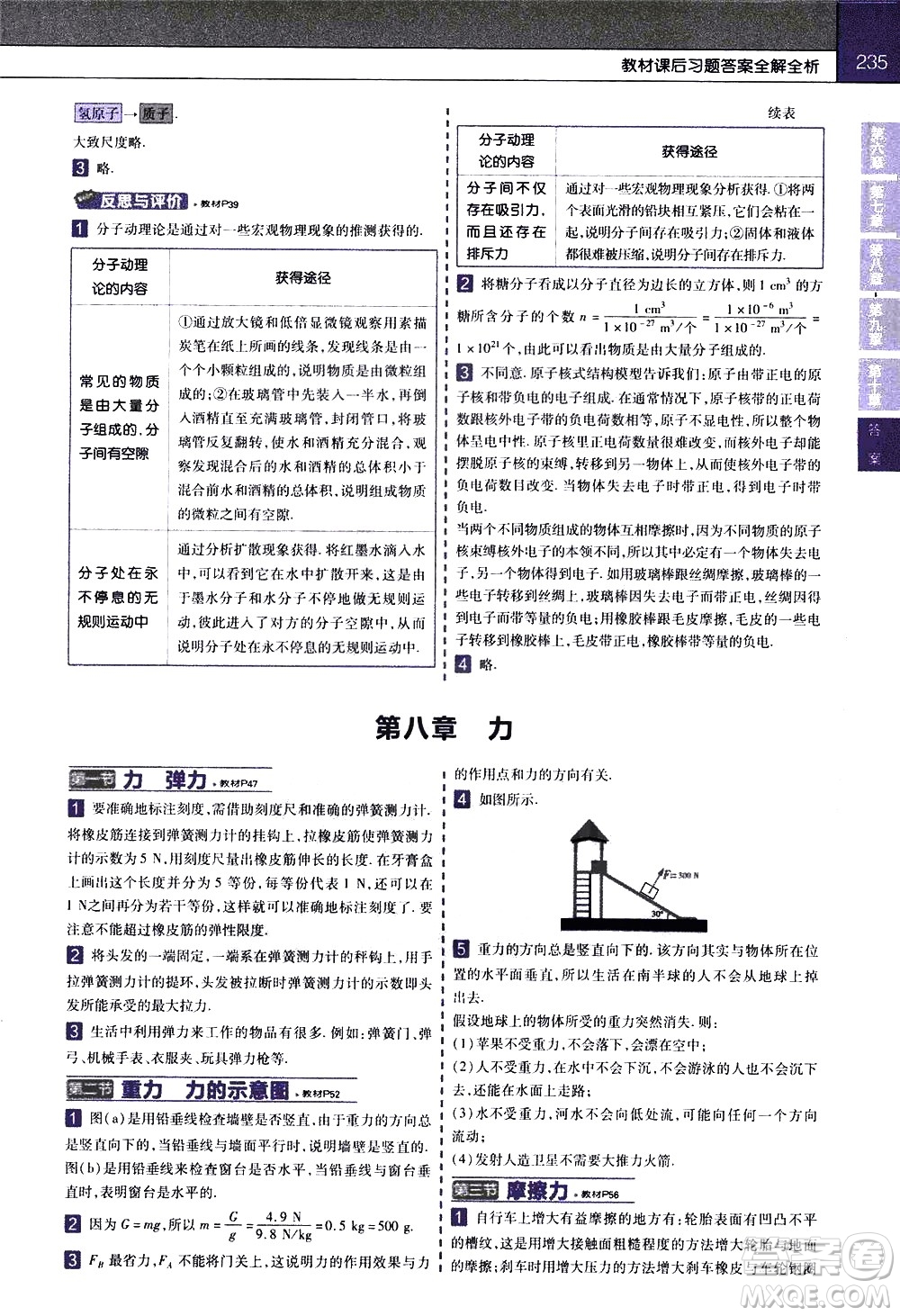 南京師范大學(xué)出版社2021教材幫初中物理八年級下冊SK蘇科版答案