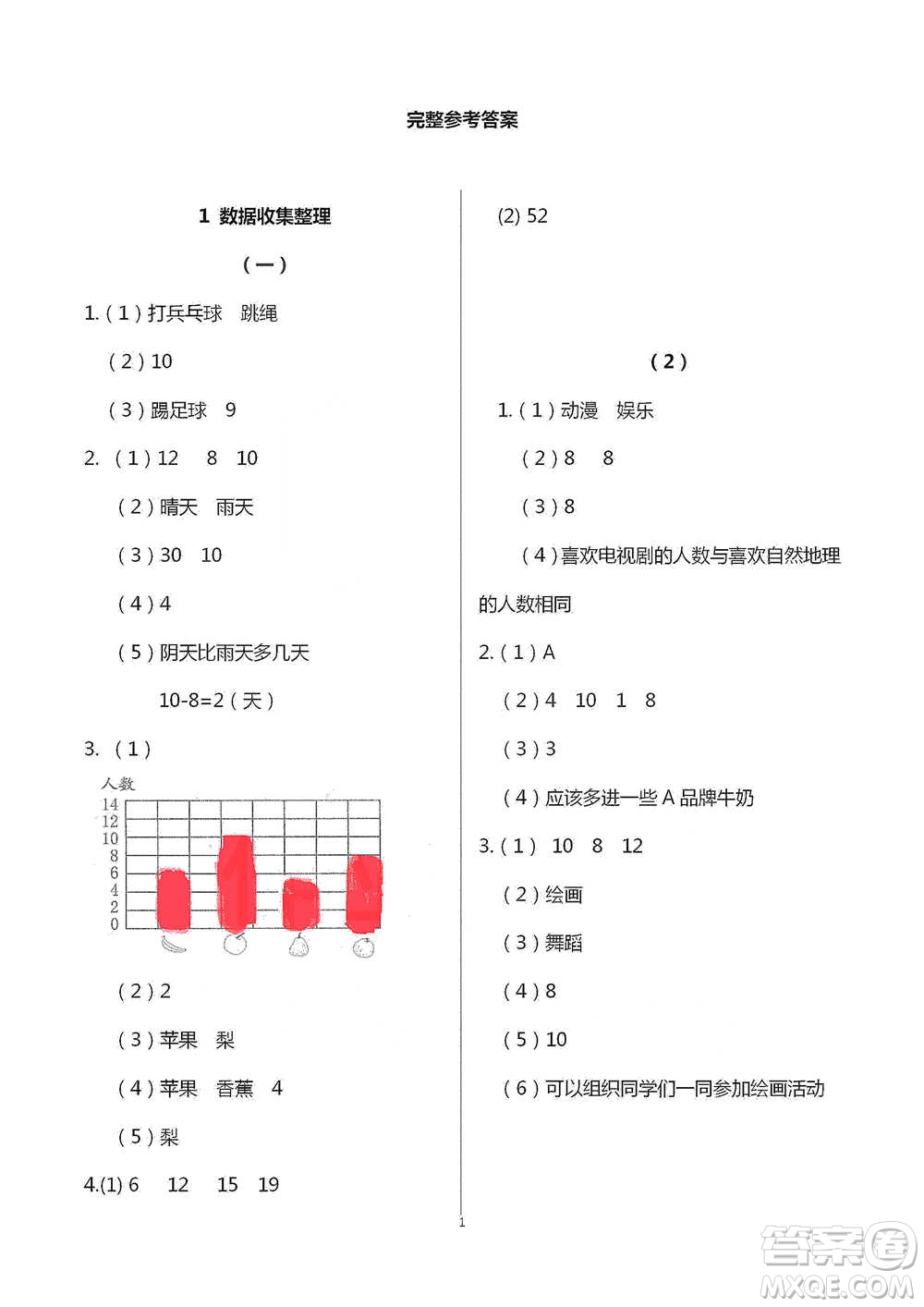 浙江教育出版社2021數(shù)學(xué)課堂作業(yè)本二年級(jí)下冊(cè)人教版參考答案