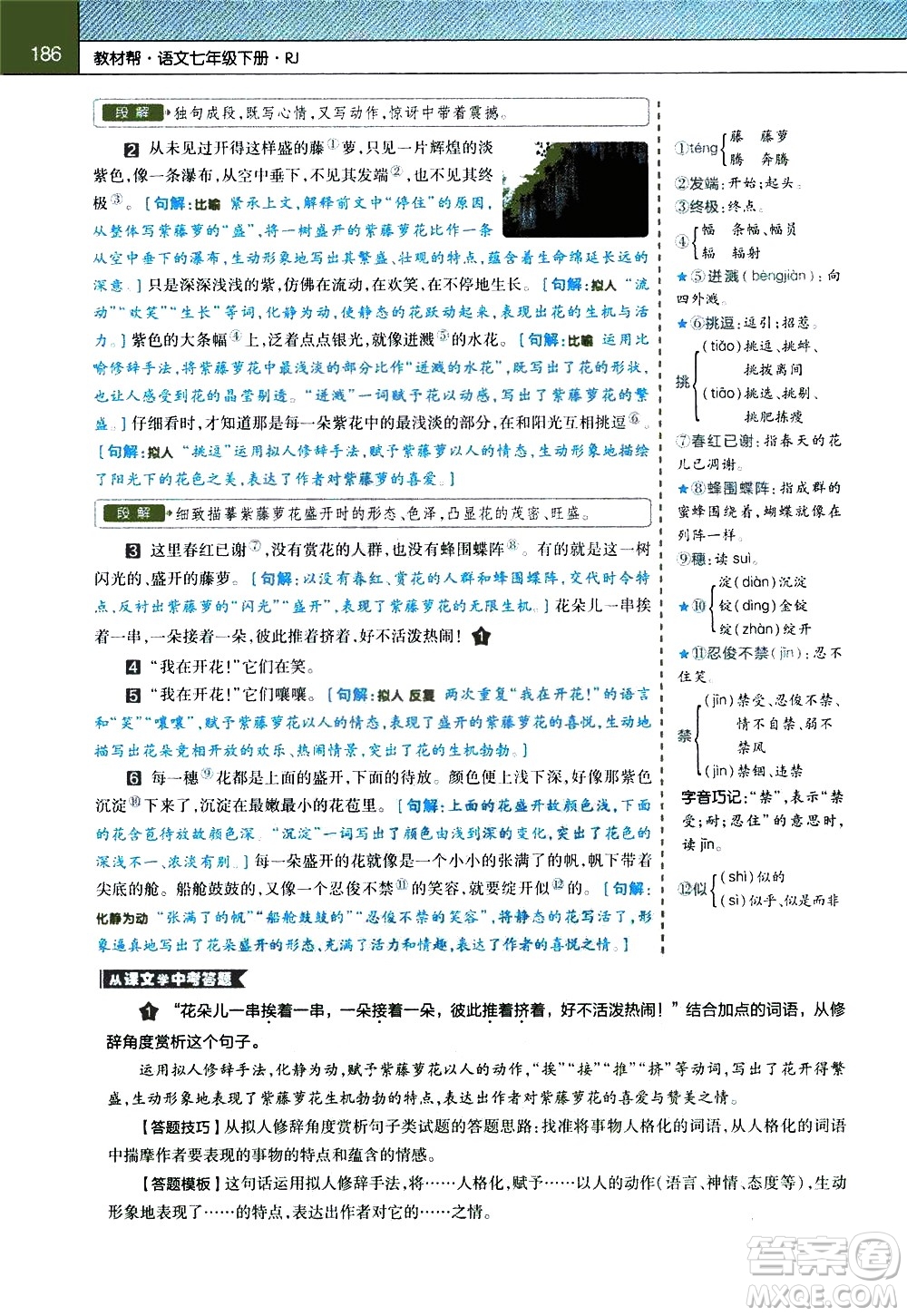 南京師范大學(xué)出版社2021教材幫初中語文七年級(jí)下冊(cè)RJ統(tǒng)編人教版答案