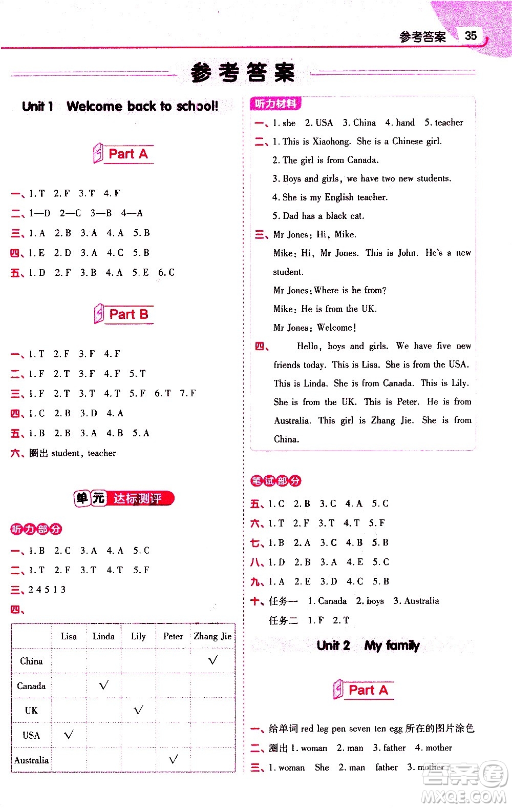 南京師范大學(xué)出版社2021教材幫小學(xué)英語三年級起點三年級下冊RP人教版答案