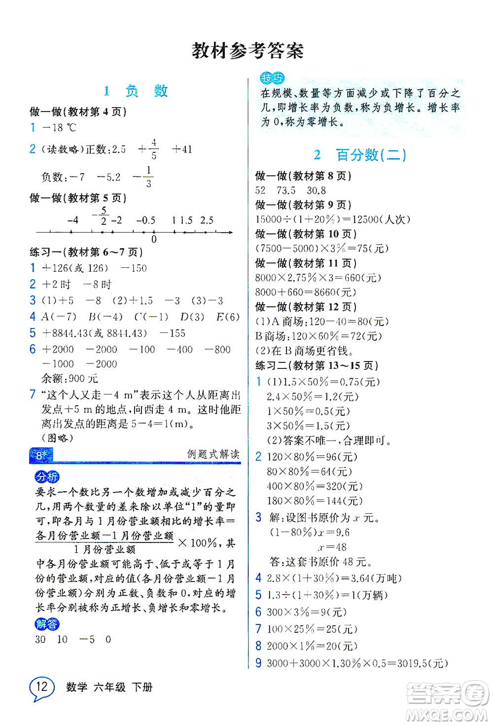 人民教育出版社2021教材解讀數(shù)學(xué)六年級下冊人教版答案