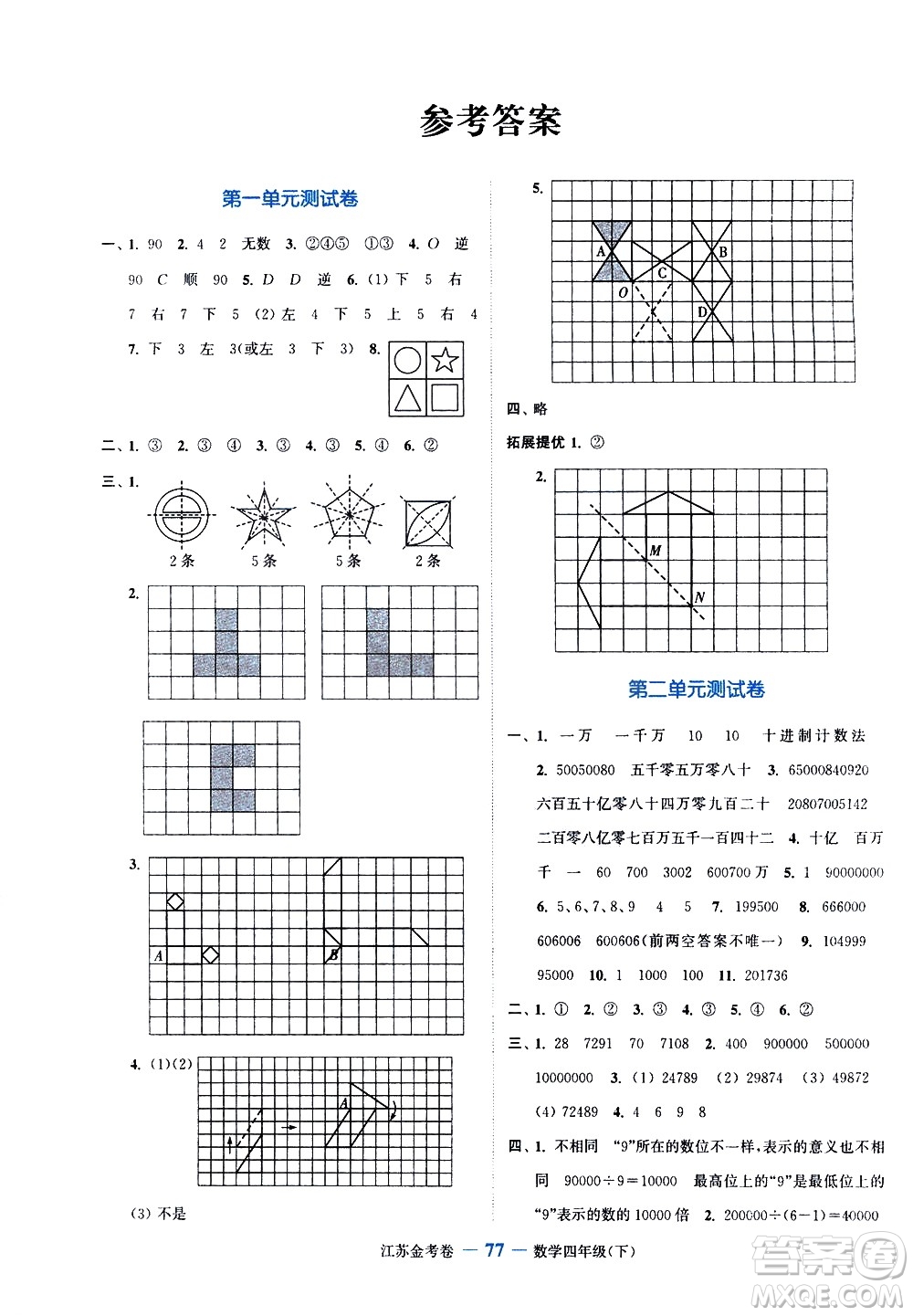 北方婦女兒童出版社2021江蘇金考卷數(shù)學(xué)四年級(jí)下冊(cè)江蘇版答案