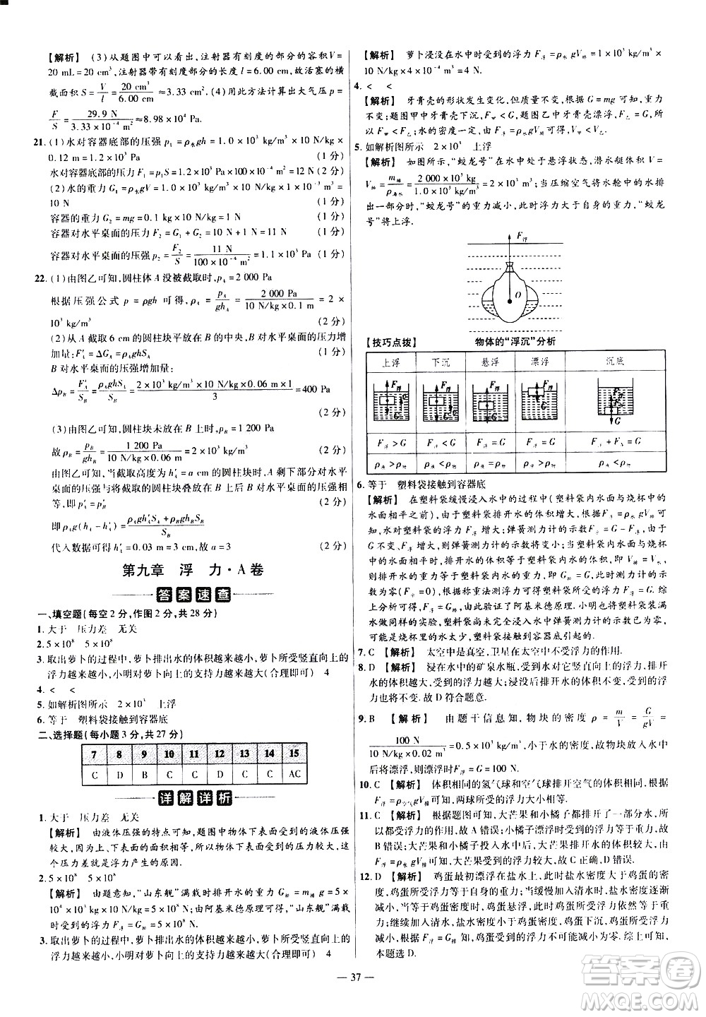 延邊教育出版社2021版金考卷活頁題選名師名題單元雙測卷物理八年級(jí)下冊HK滬科版答案