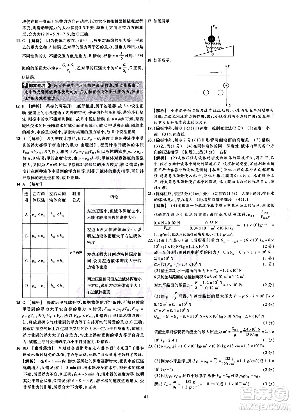 延邊教育出版社2021版金考卷活頁題選名師名題單元雙測卷物理八年級(jí)下冊HK滬科版答案