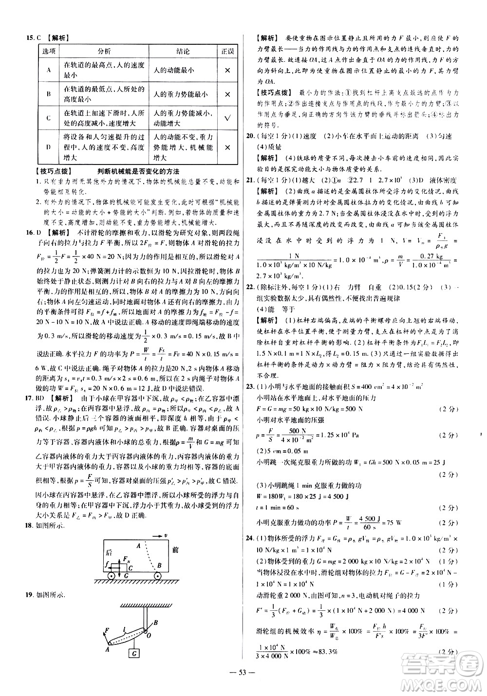 延邊教育出版社2021版金考卷活頁題選名師名題單元雙測卷物理八年級(jí)下冊HK滬科版答案