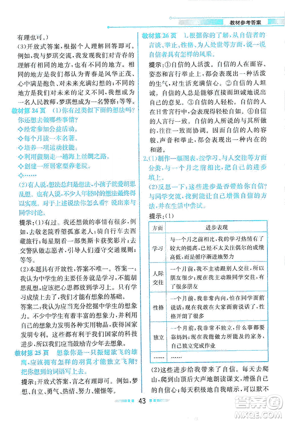 人民教育出版社2021教材解讀道德與法治七年級下冊人教版答案