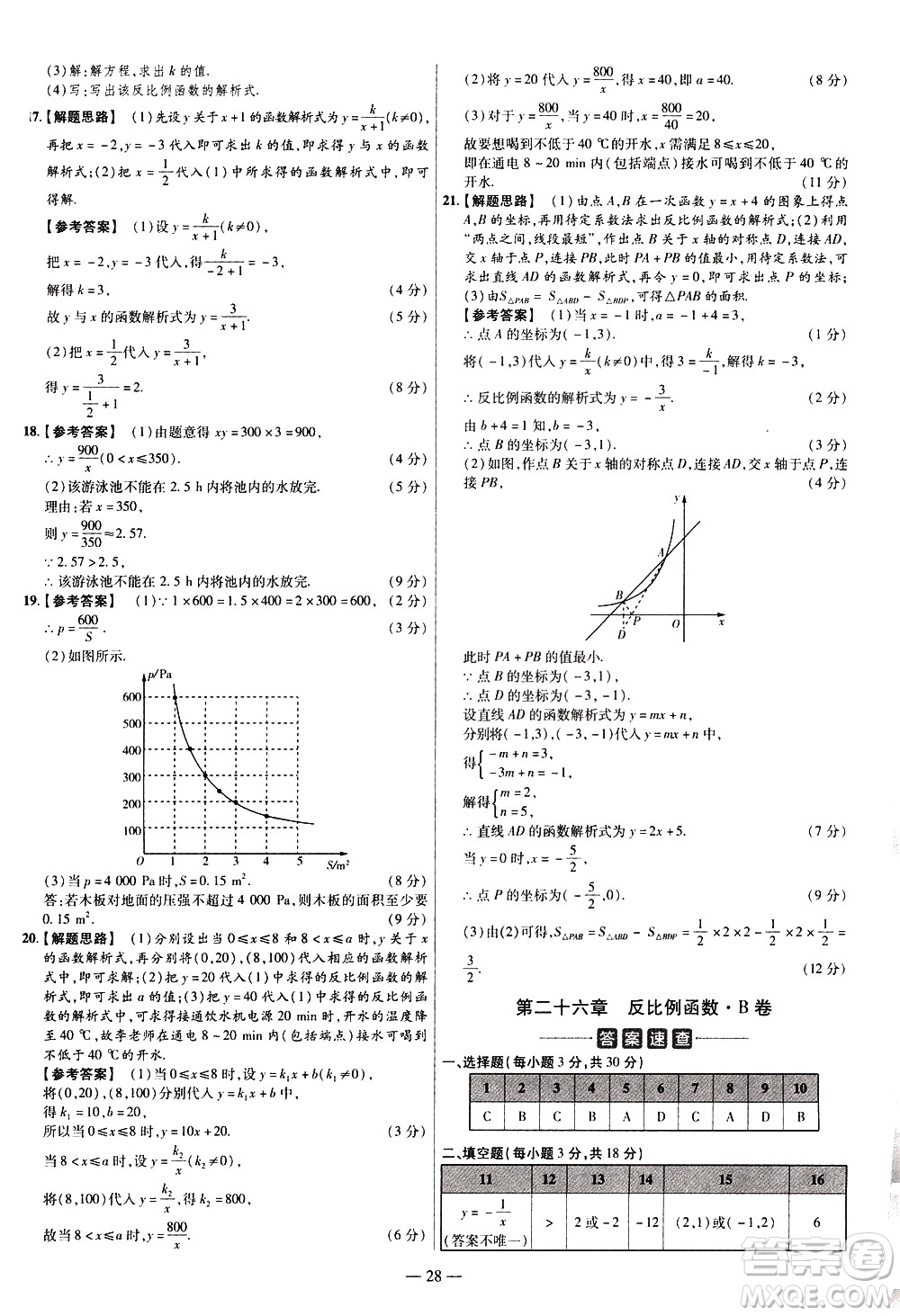 延邊教育出版社2021版金考卷活頁題選名師名題單元雙測卷數(shù)學九年級下冊RJ人教版答案