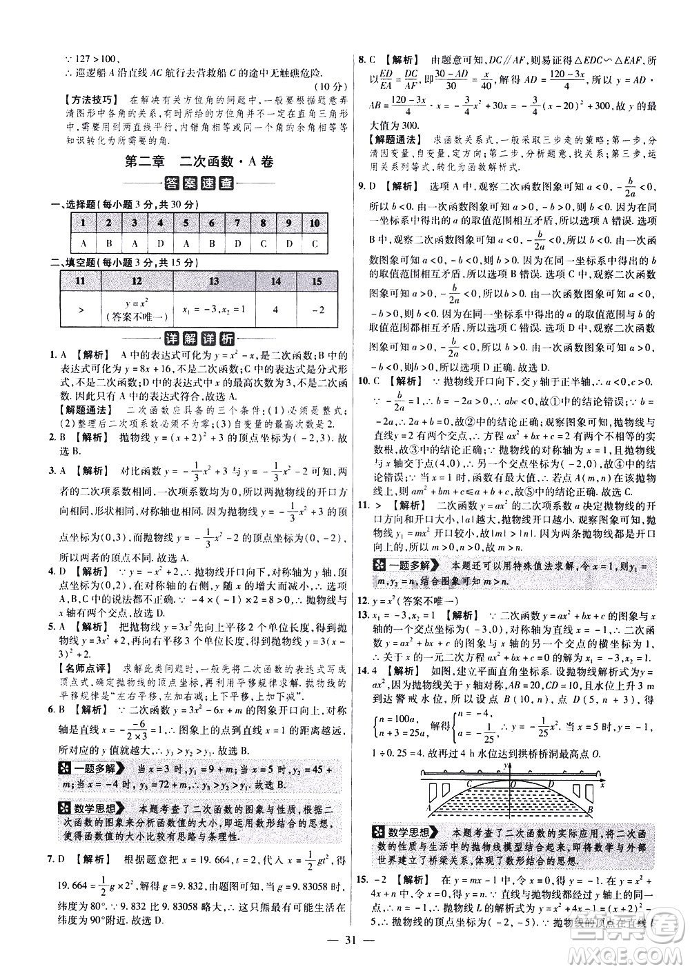 延邊教育出版社2021版金考卷活頁題選名師名題單元雙測卷數(shù)學(xué)九年級下冊BS北師大版答案