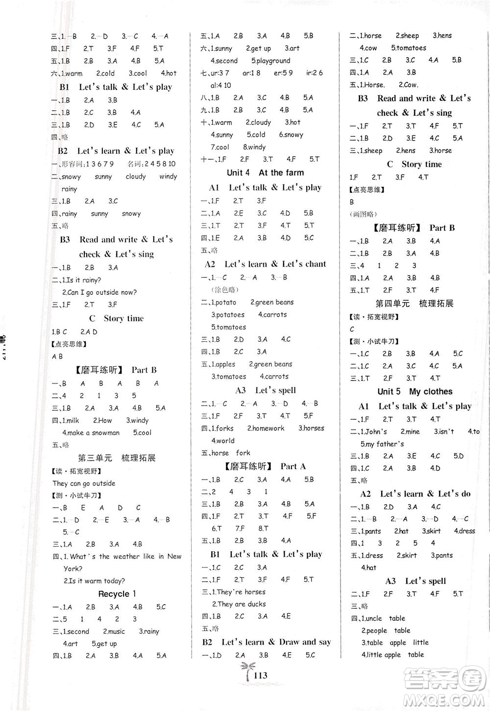 延邊大學(xué)出版社2021世紀(jì)金榜金榜小博士英語(yǔ)四年級(jí)下冊(cè)人教PEP版答案