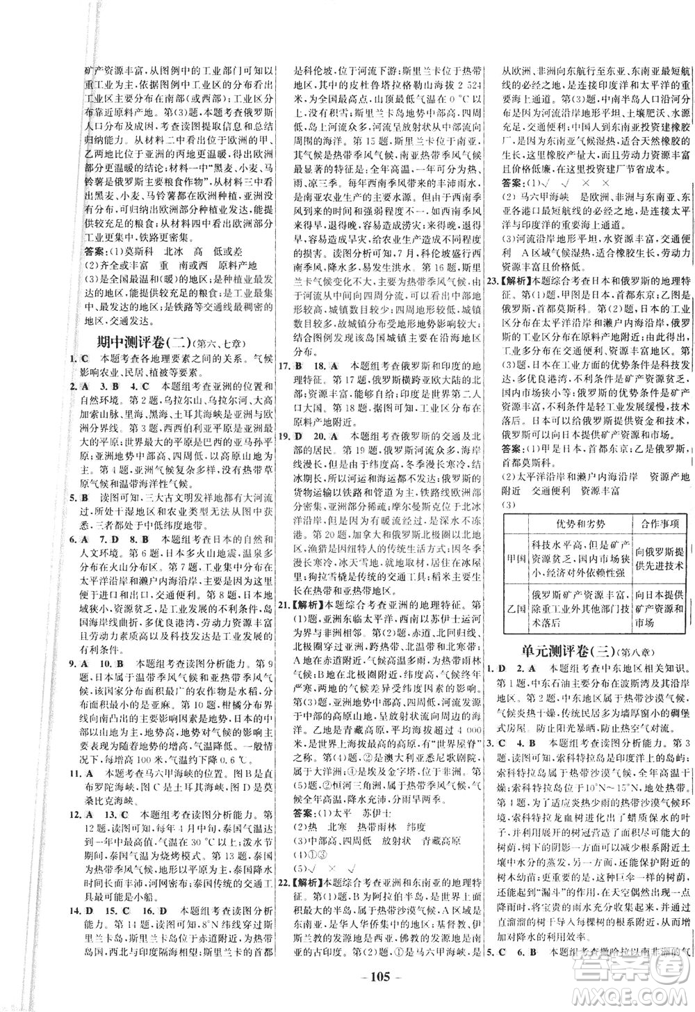 安徽師范大學(xué)出版社2021世紀(jì)金榜百練百勝地理七年級(jí)下冊(cè)人教版答案