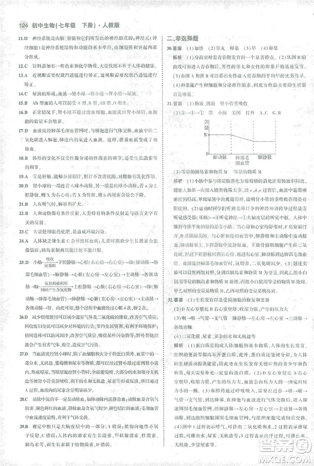 首都師范大學(xué)出版社2021年5年中考3年模擬生物七年級下冊人教版參考答案