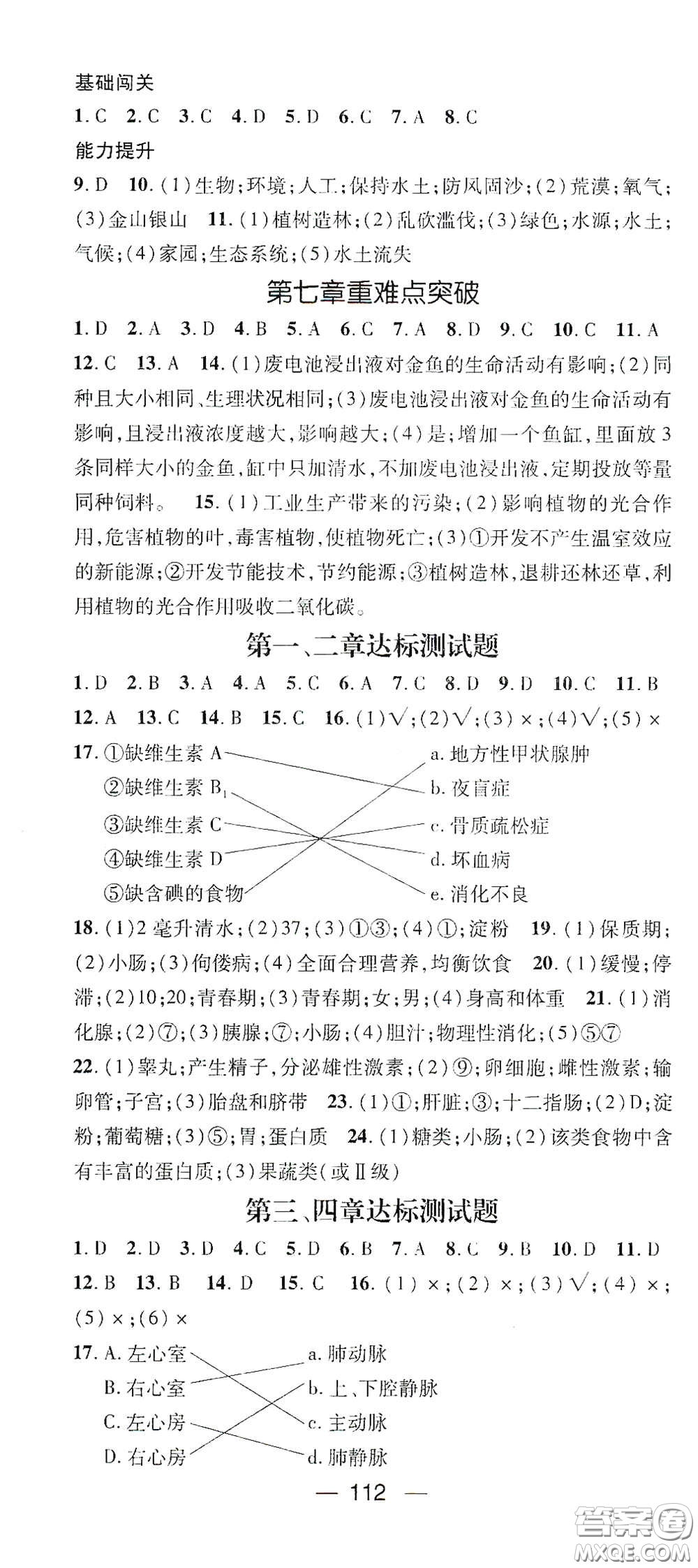 江西教育出版社2021名師測(cè)控七年級(jí)生物下冊(cè)人教版答案