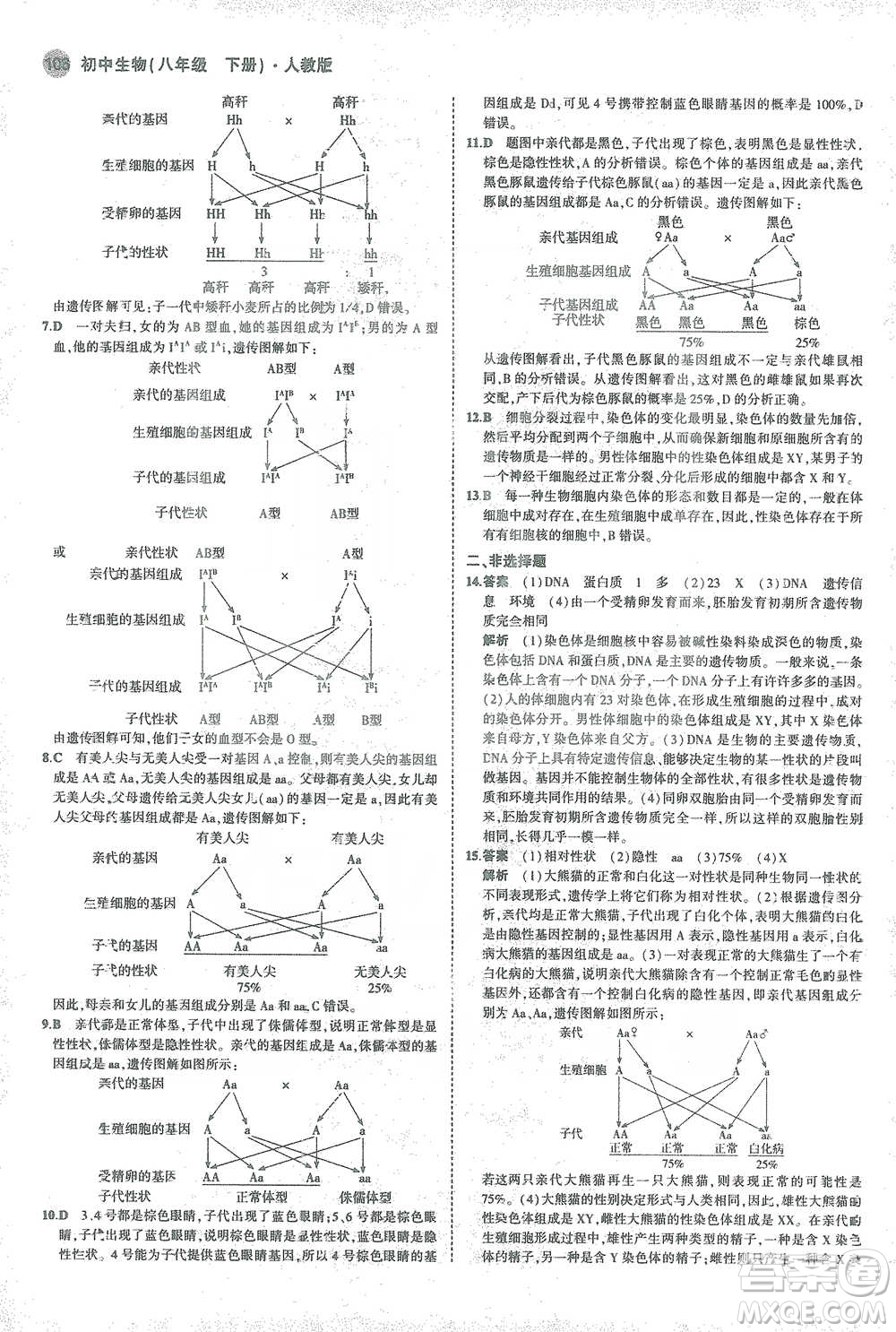 教育科學(xué)出版社2021年5年中考3年模擬初中生物八年級(jí)下冊(cè)人教版參考答案