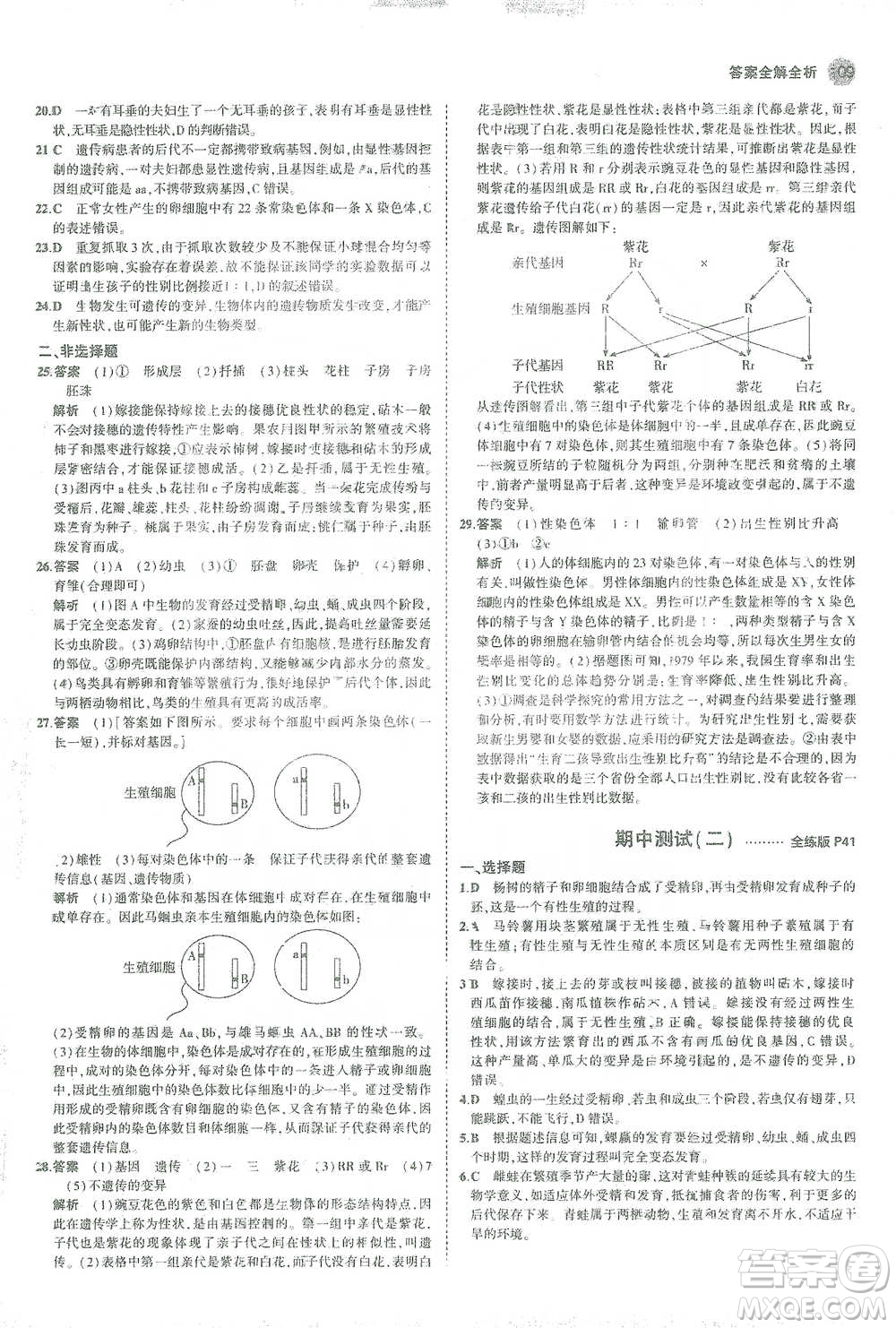 教育科學(xué)出版社2021年5年中考3年模擬初中生物八年級(jí)下冊(cè)人教版參考答案