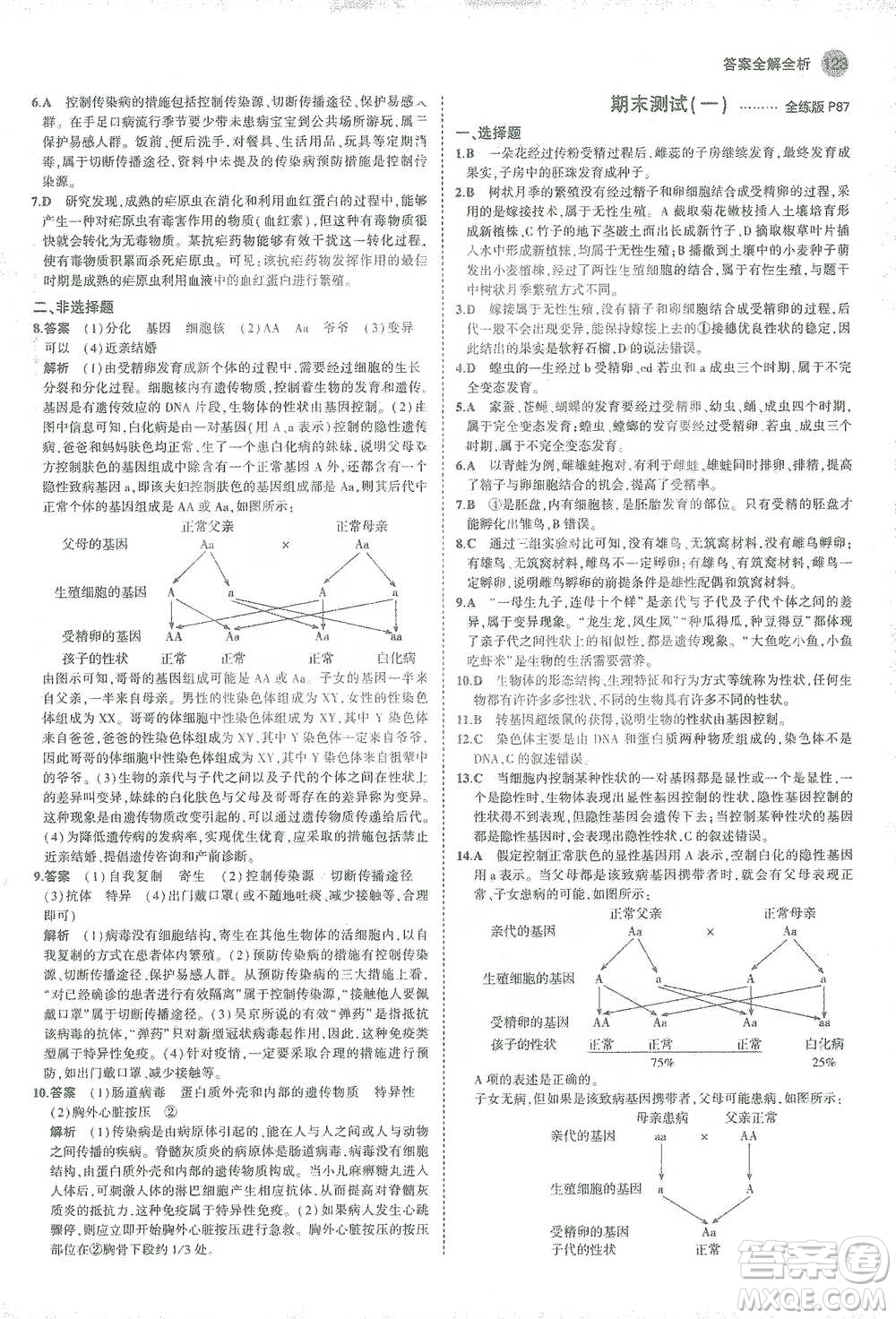 教育科學(xué)出版社2021年5年中考3年模擬初中生物八年級(jí)下冊(cè)人教版參考答案