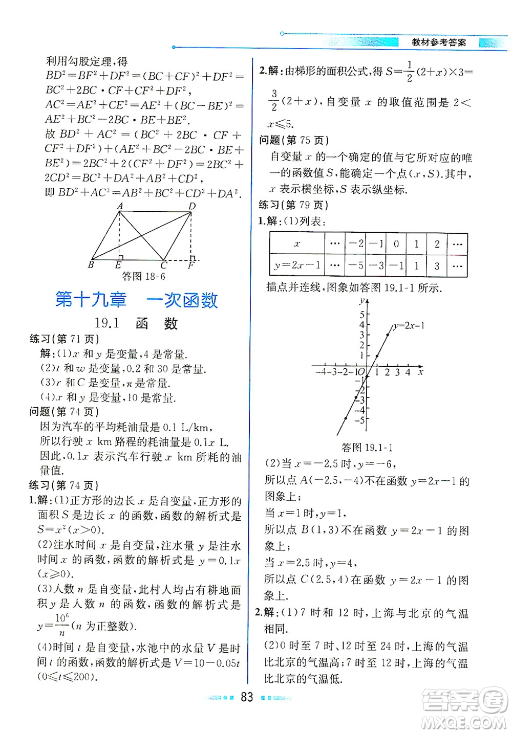 人民教育出版社2021教材解讀數學八年級下冊人教版答案