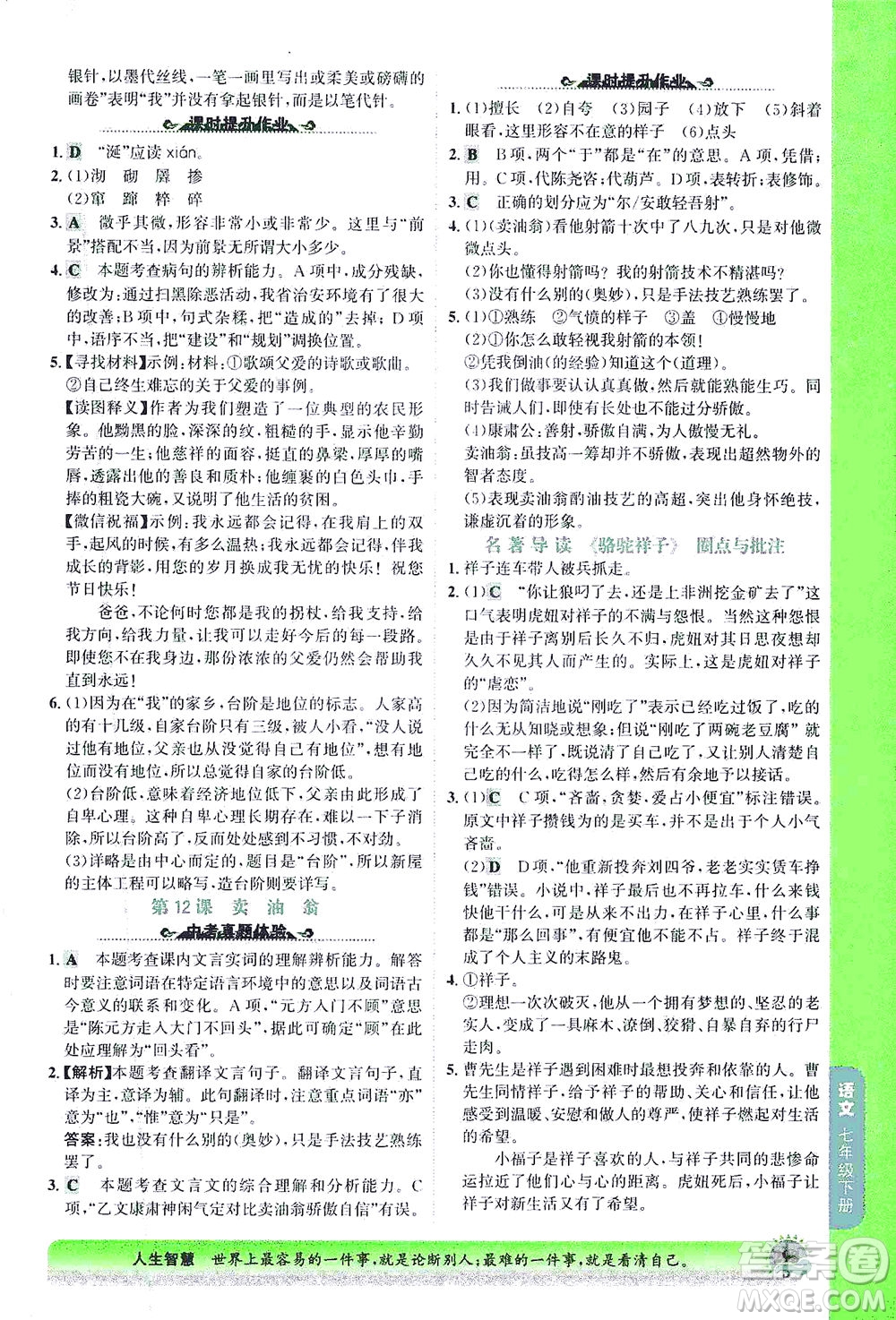 河北少年兒童出版社2021世紀(jì)金榜金榜大講堂語文七年級下冊部編版答案